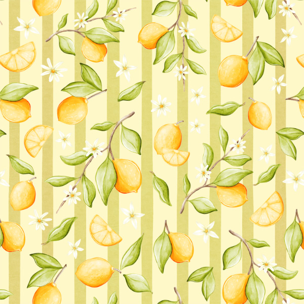 Organic fabric  -  Sommertage in Italien Zitronen Streifen