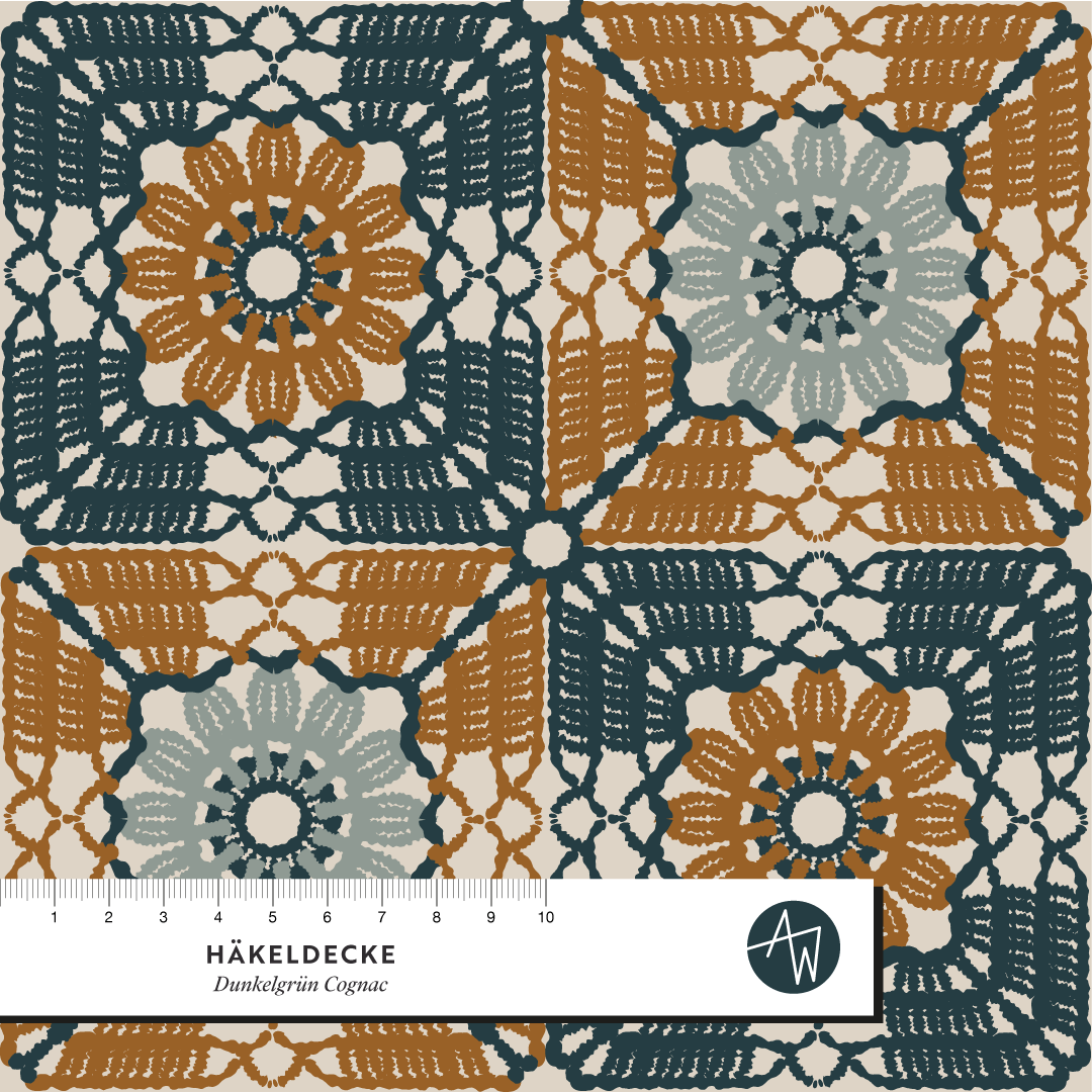 Bio Fabric - Crochet Blanket dark green, cognac 