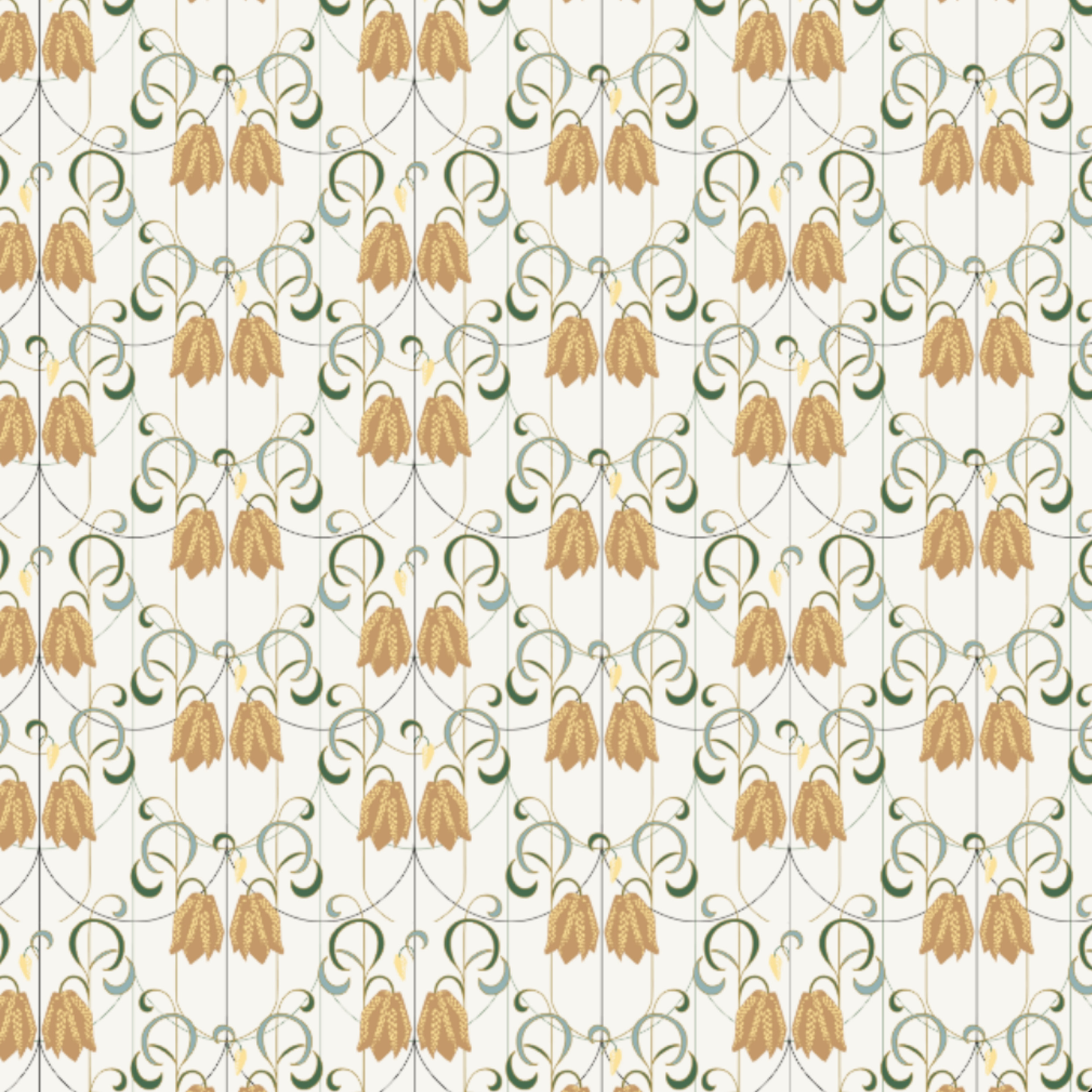 Bio Stoff - Art Deco Checkered Flower karamell