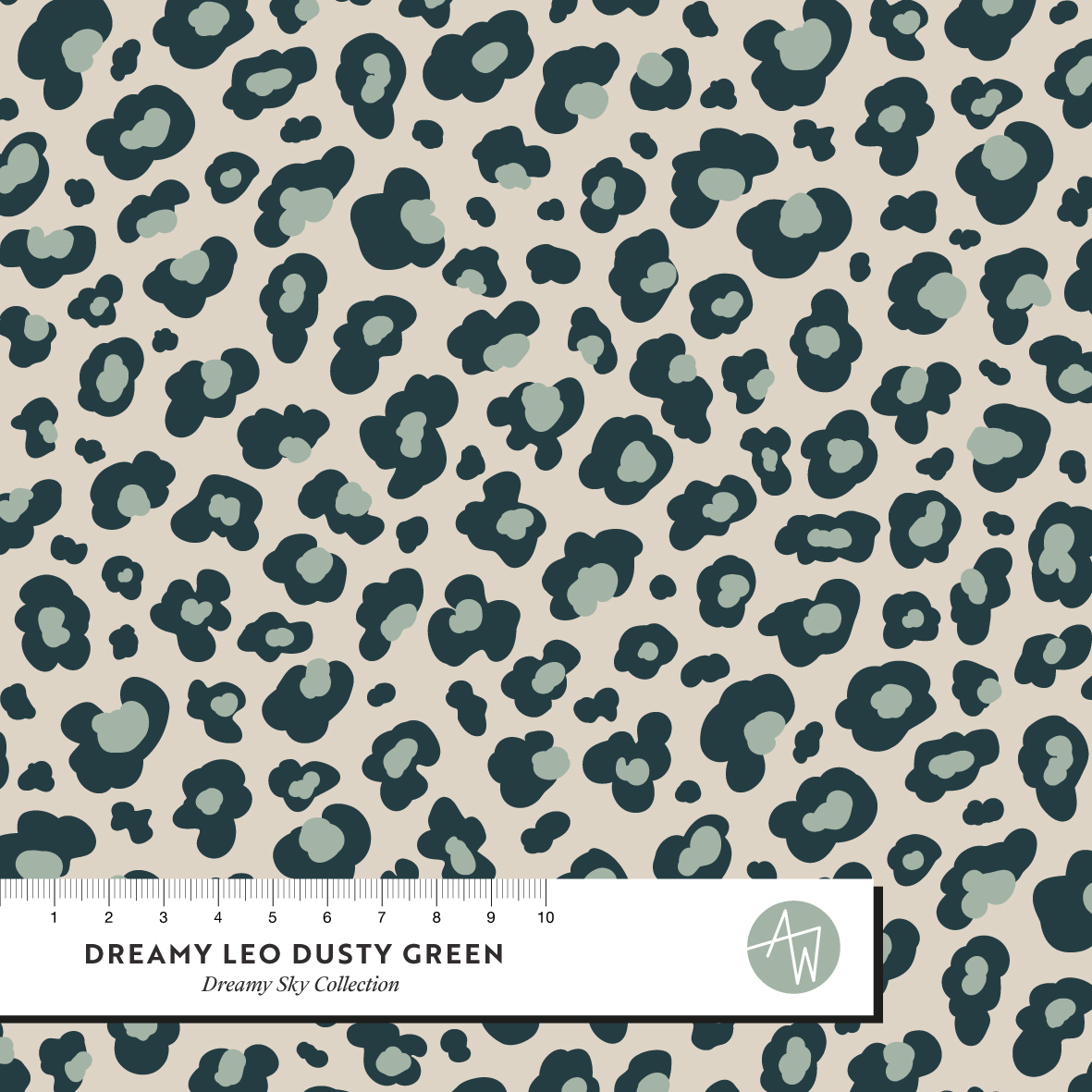 Bio Stoff  - Dreamy Leo Dusty Green - AlexandraWeise, creme, Tierfellmuster 