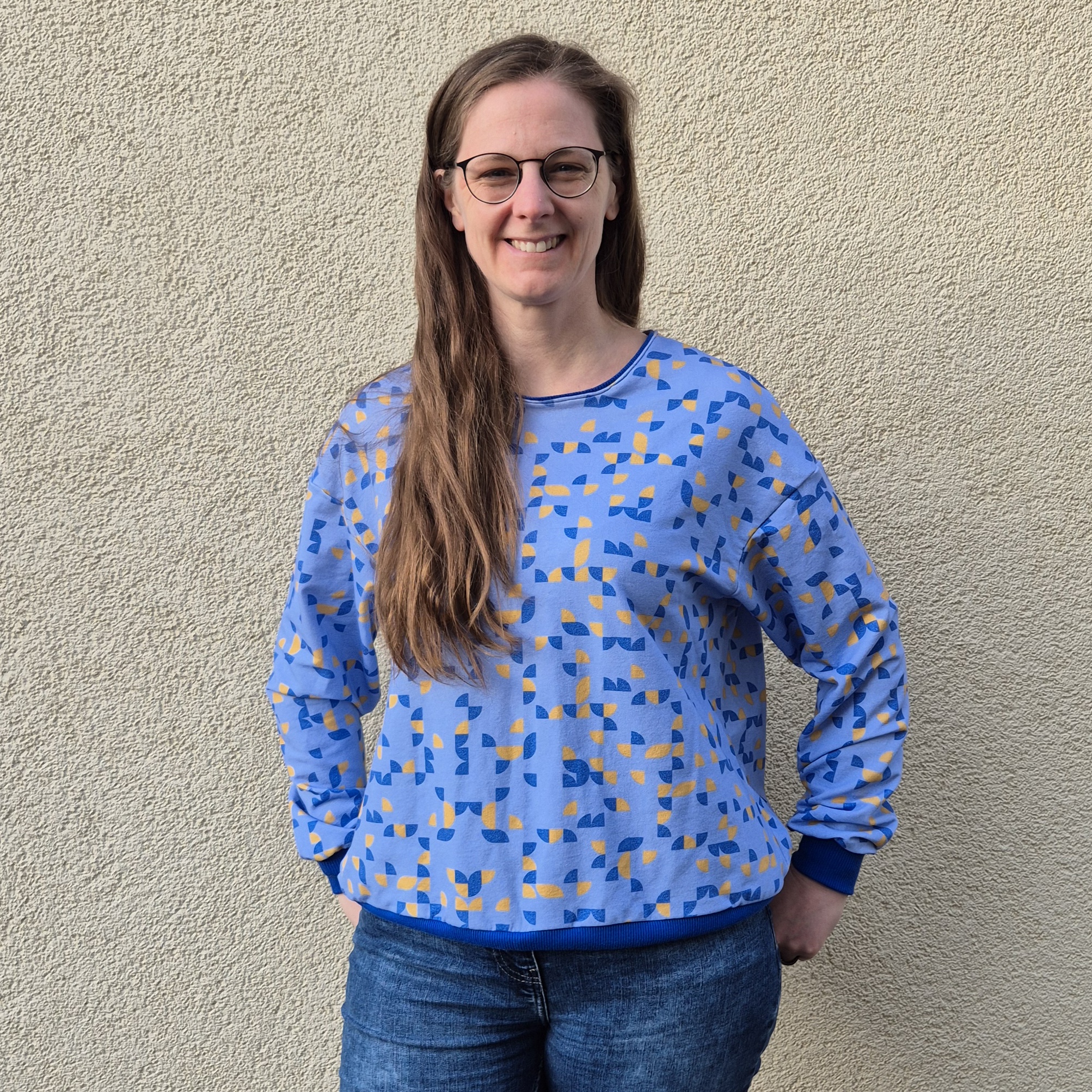 Organic Fabric - Geo Flight Muster blue-yellow, small