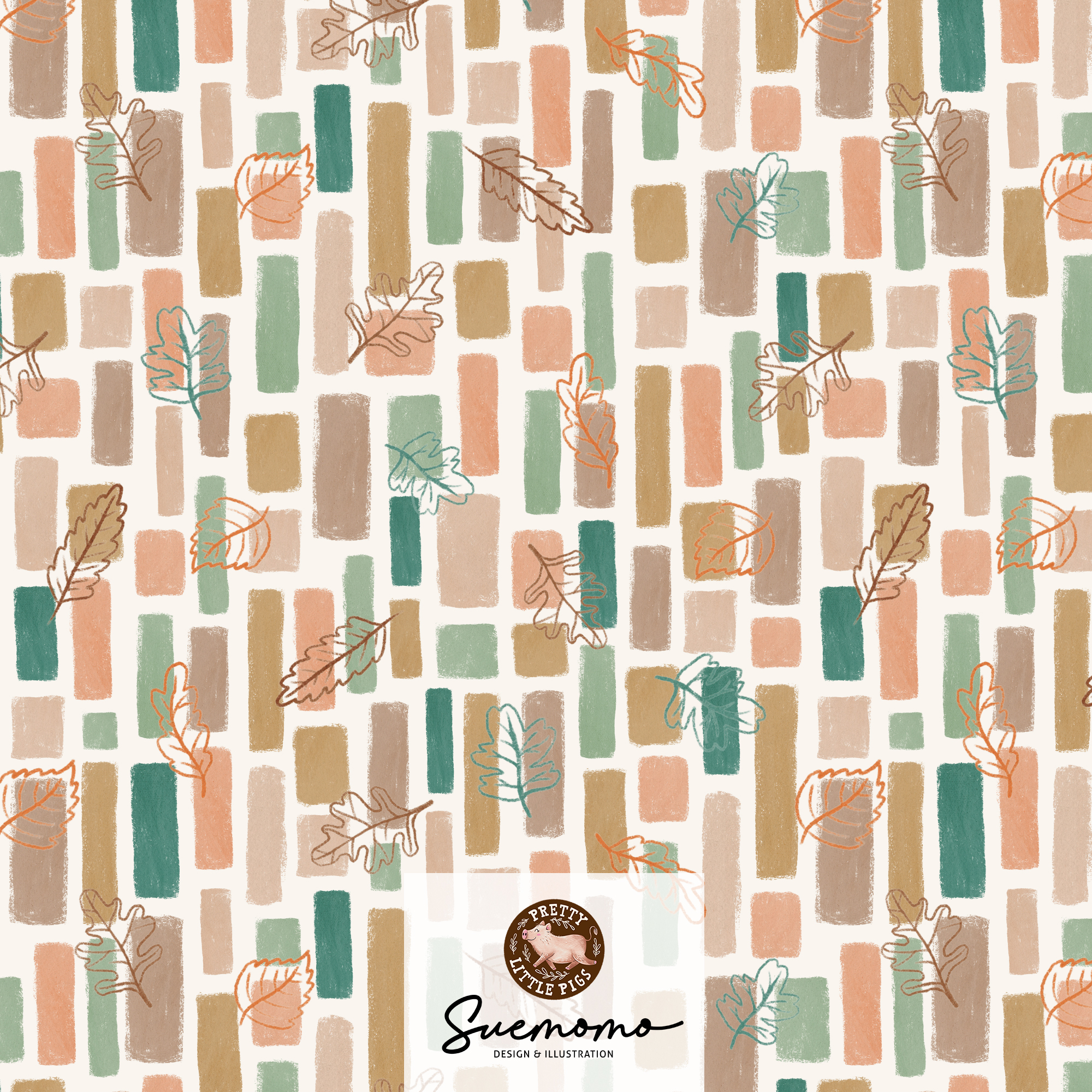 Bio Webware Stoff  -  Winterwaldfarben Laub  - PrettyLittlePigs, Blätter & Ranken, bunt, creme, 100% Bio-Baumwolle