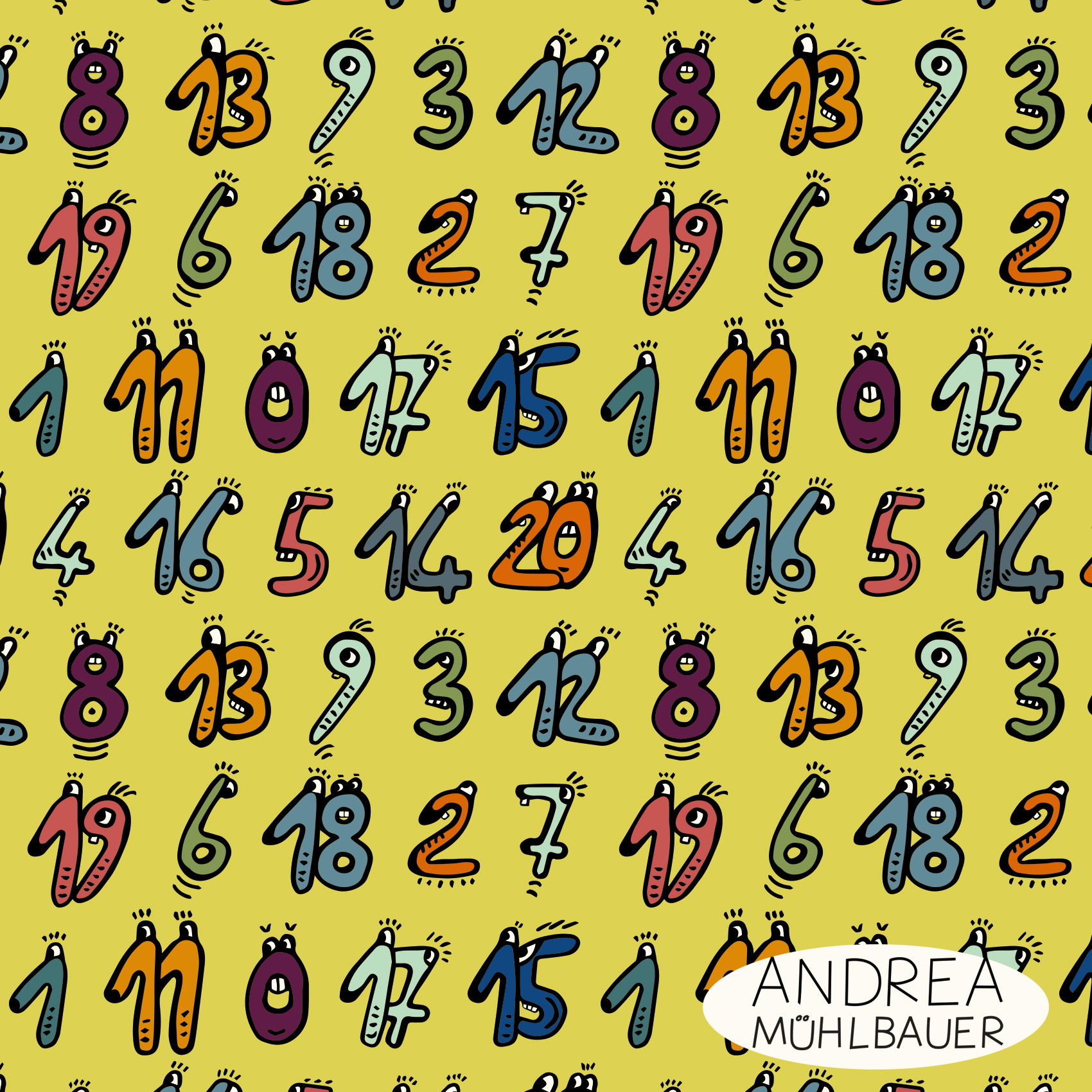 Bio Stoff - Zahlen123 Gelb von Andrea Muehlbauer in gelb