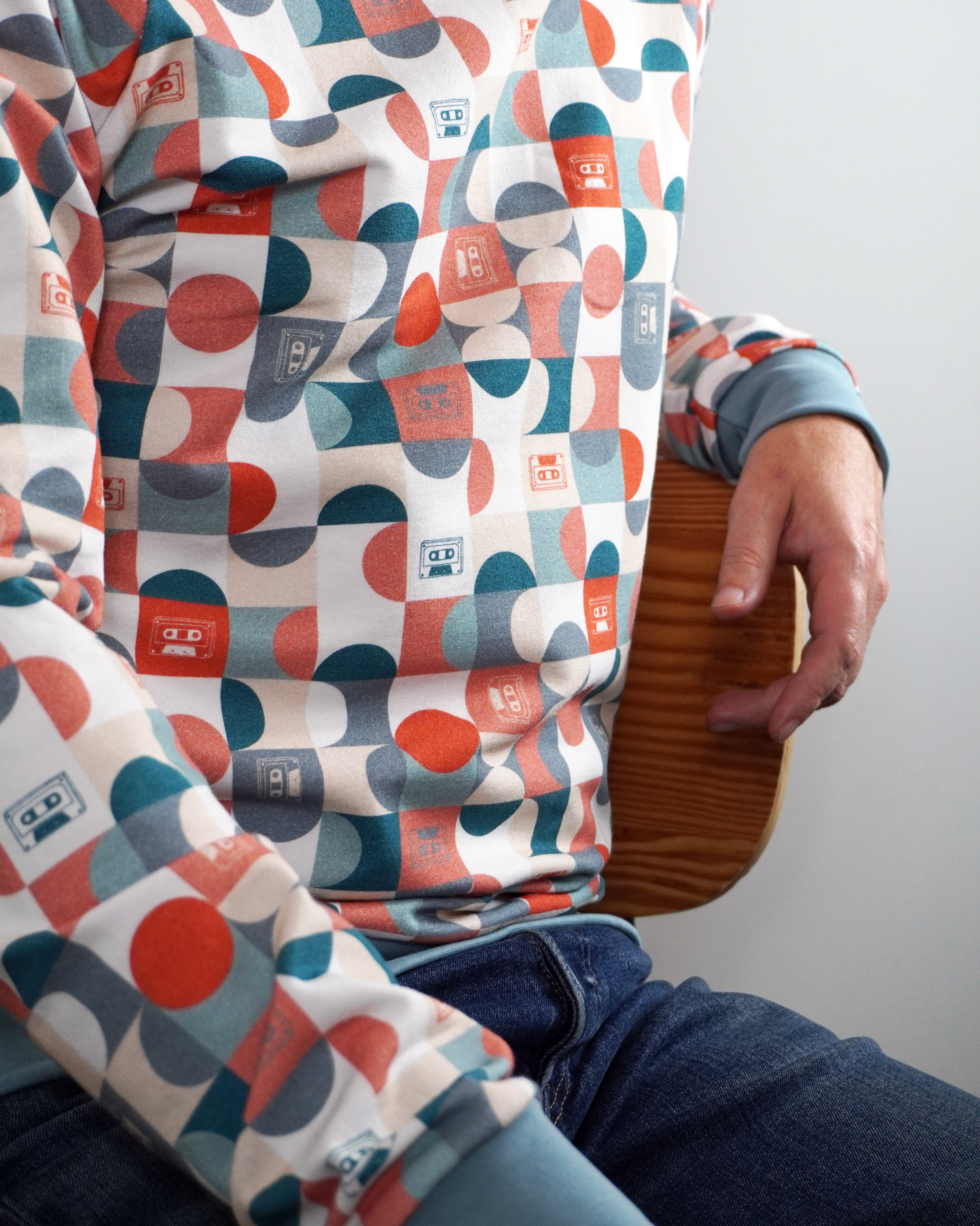 Bio Stoff - Retroscholle Grid mint, rot und beige