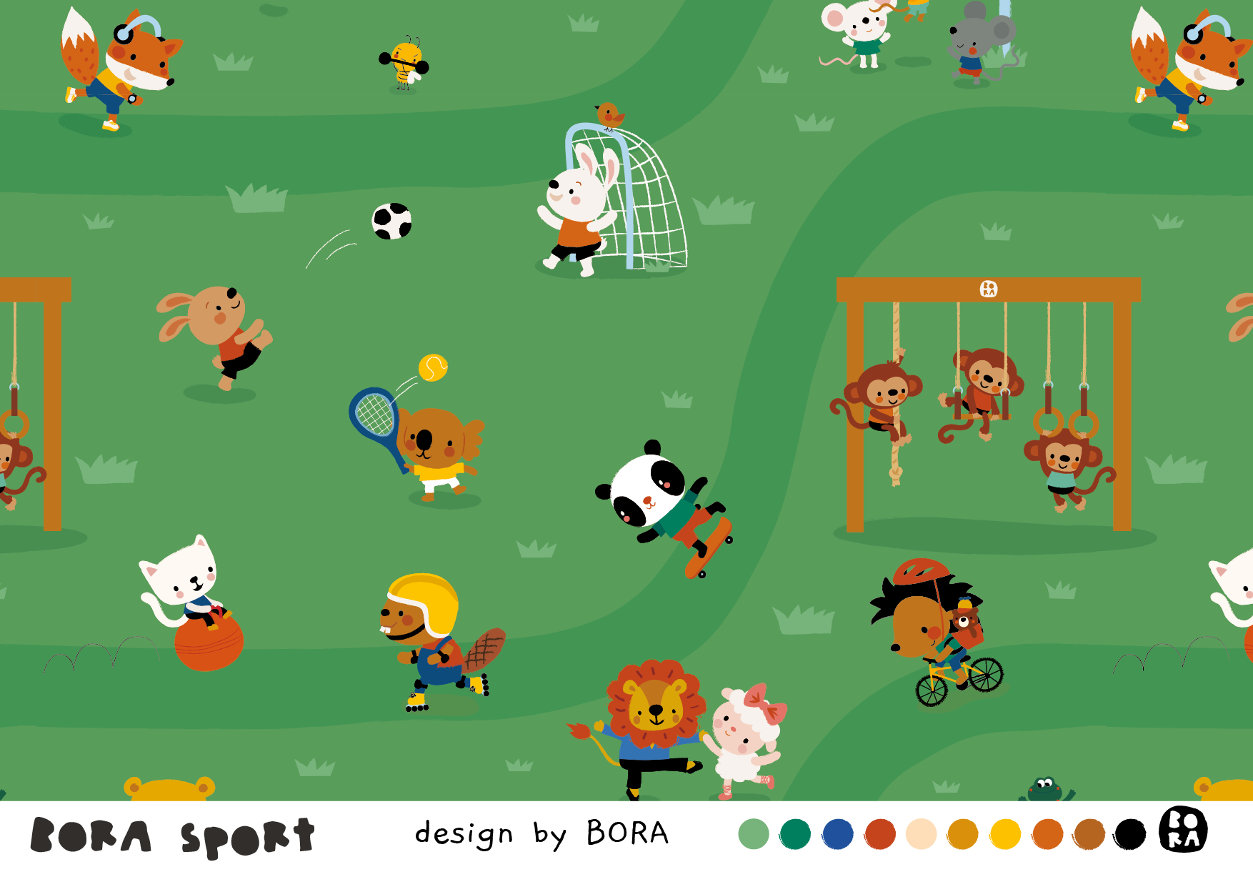 Bio Webware Stoff  - Sport - Bora, grün, Kinder, Tiere, 100% Bio-Baumwolle