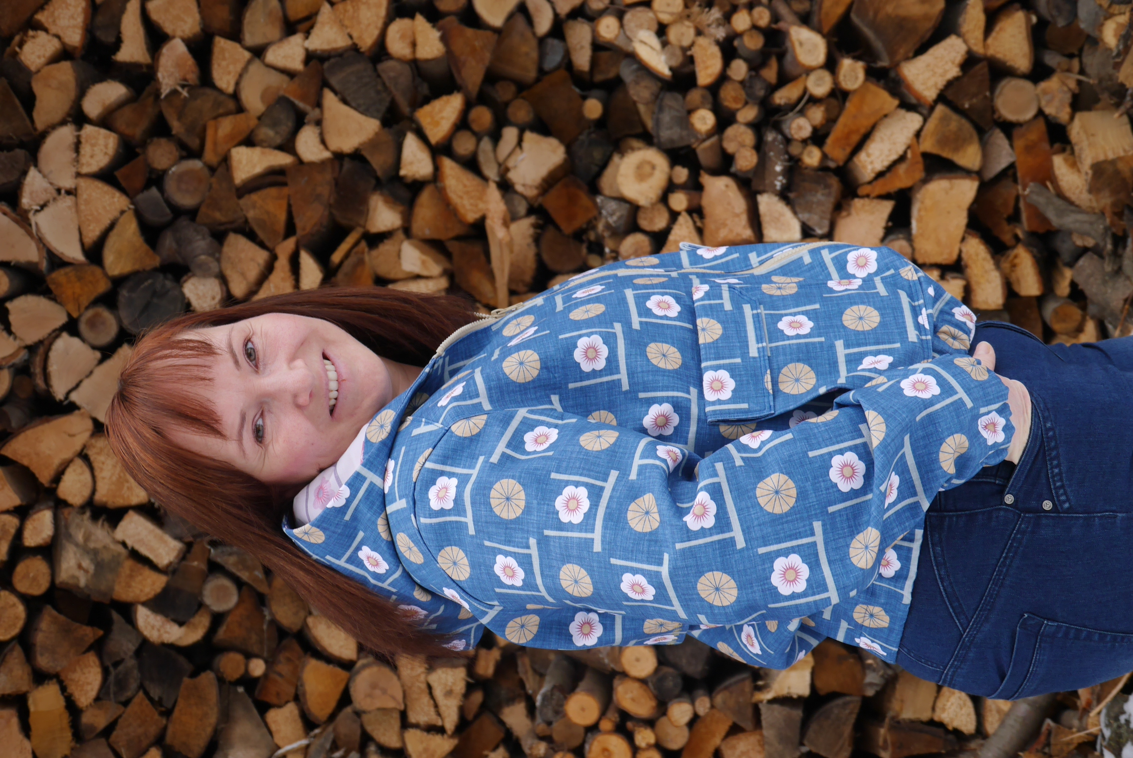 Bio Stoff  - Japanische Schirme und Kirschblüten creme