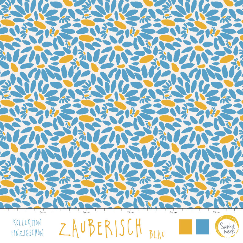 Bio Summersweat Stoff  - Zauberisch Blau - Sanktwerk, weiß, Floral & Blumen Breite 150 cm