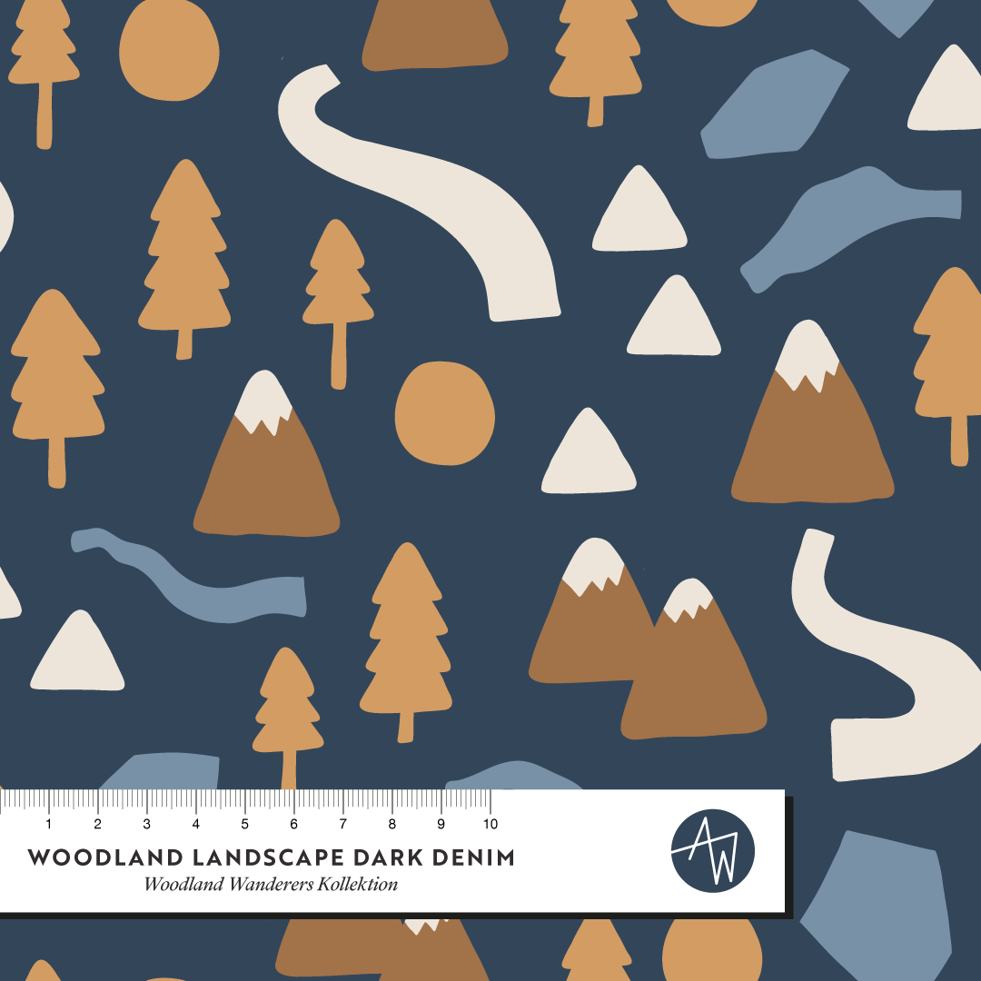 Bio Stoff - Woodland Landscape Dark Denim von Alexandra Weise in blau Bio Stoff - Woodland Landscape Dark Denim von Alexandra Weise in blau