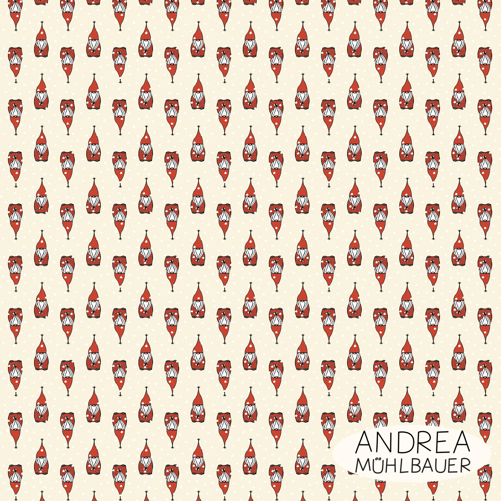 Bio Webware Stoff - Christmas in the Forest Troll Beige Red 2 - AndreaMuehlbauer, beige, Weihnachten, 100% Bio-Baumwolle Bio Webware Stoff - Christmas in the Forest Troll Beige Red 2 - AndreaMuehlbauer, beige, Weihnachten, 100% Bio-Baumwolle