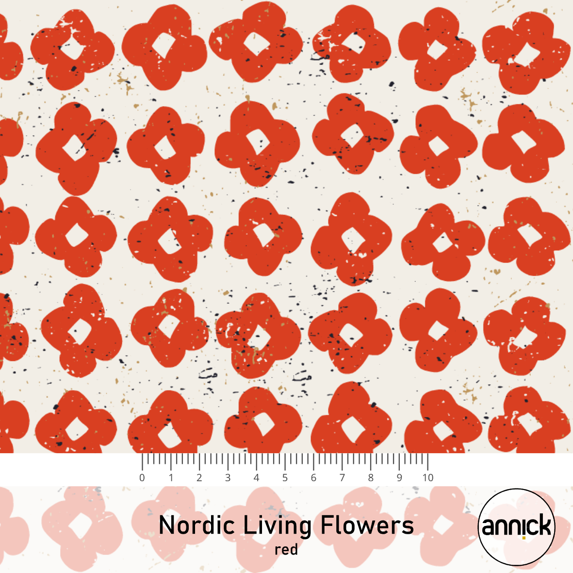 Organic Fabric - Nordic Living Flowers Red by Annick in red
