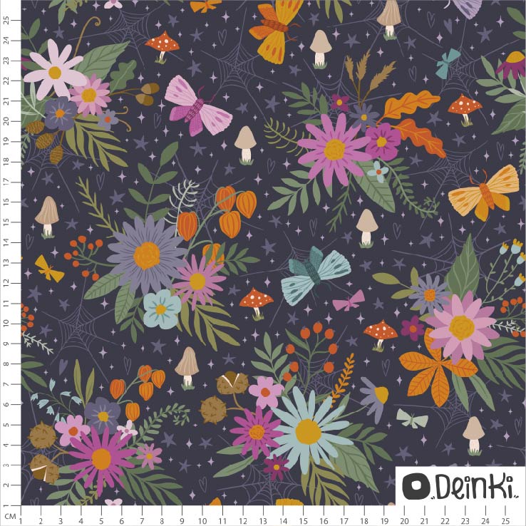 Bio Fabric - Autumn Flowers Dark Blue by Deinki in blue