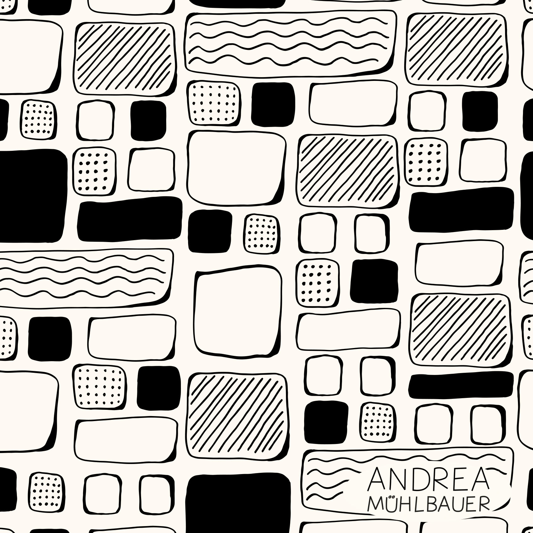Bio Stoff - Handdrawn Squares Large B W von Andrea Muehlbauer in schwarz/weiß