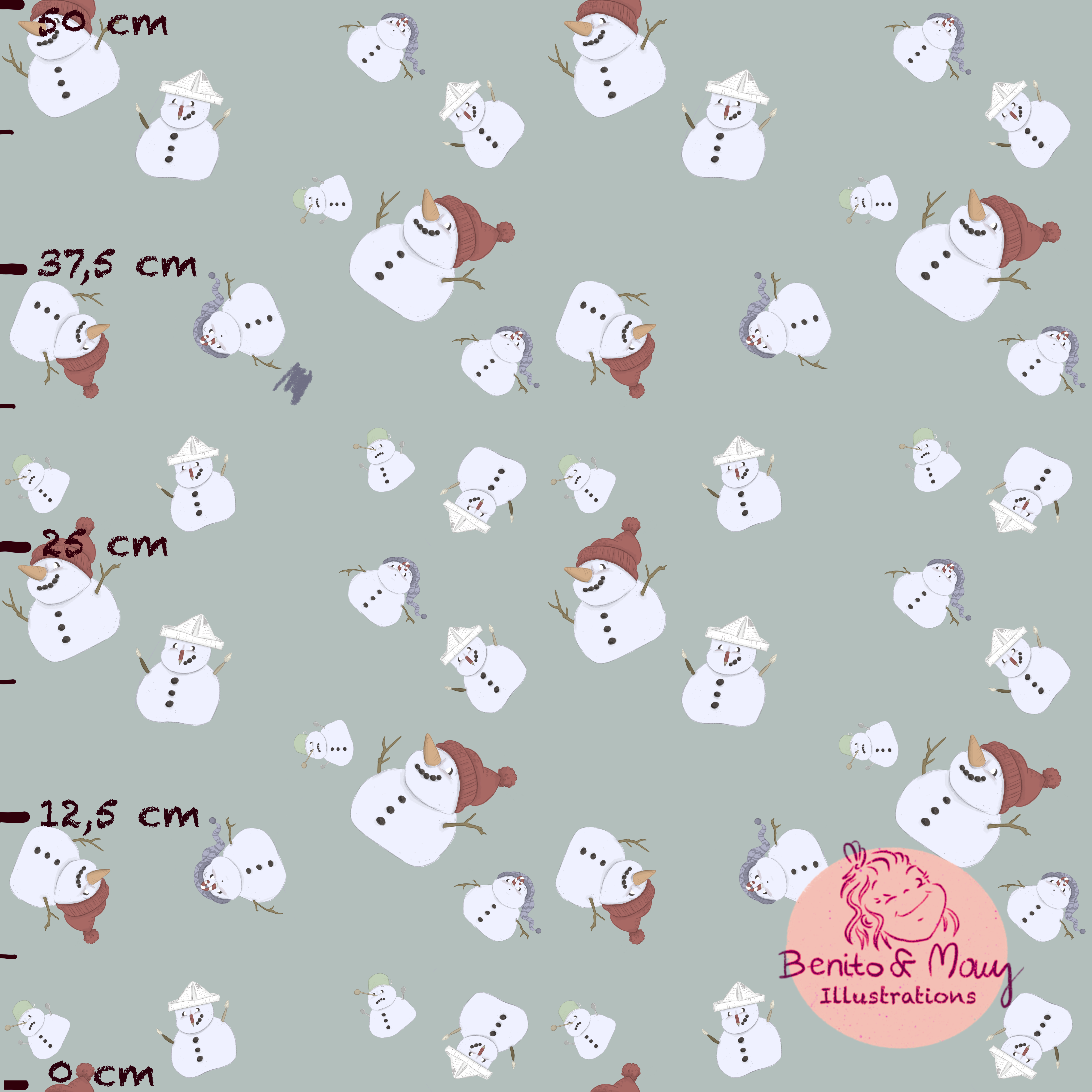 Bio Webware Stoff - Snowman Fashion Loose Türkis Klein - BenitoUndMausIllustrations, Winter, Kinder, grün, 100% Bio-Baumwolle Bio Webware Stoff - Snowman Fashion Loose Türkis Klein - BenitoUndMausIllustrations, Winter, Kinder, grün, 100% Bio-Baumwolle