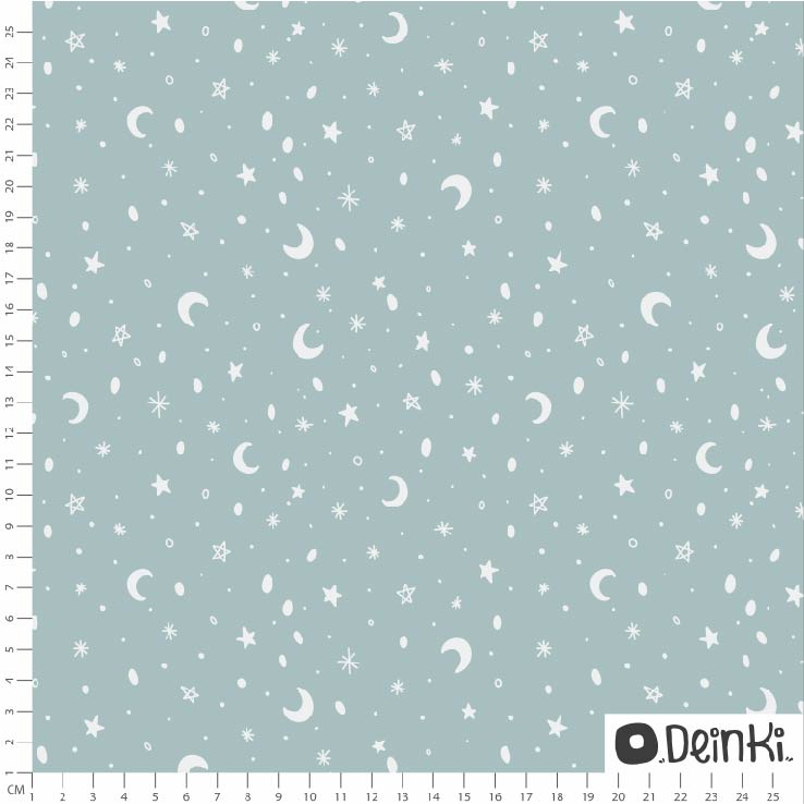 Bio Summersweat Stoff  -  Mond und Sterne Minze  - Deinki, Sonne, Mond und Sterne, mint, Breite 150 cm