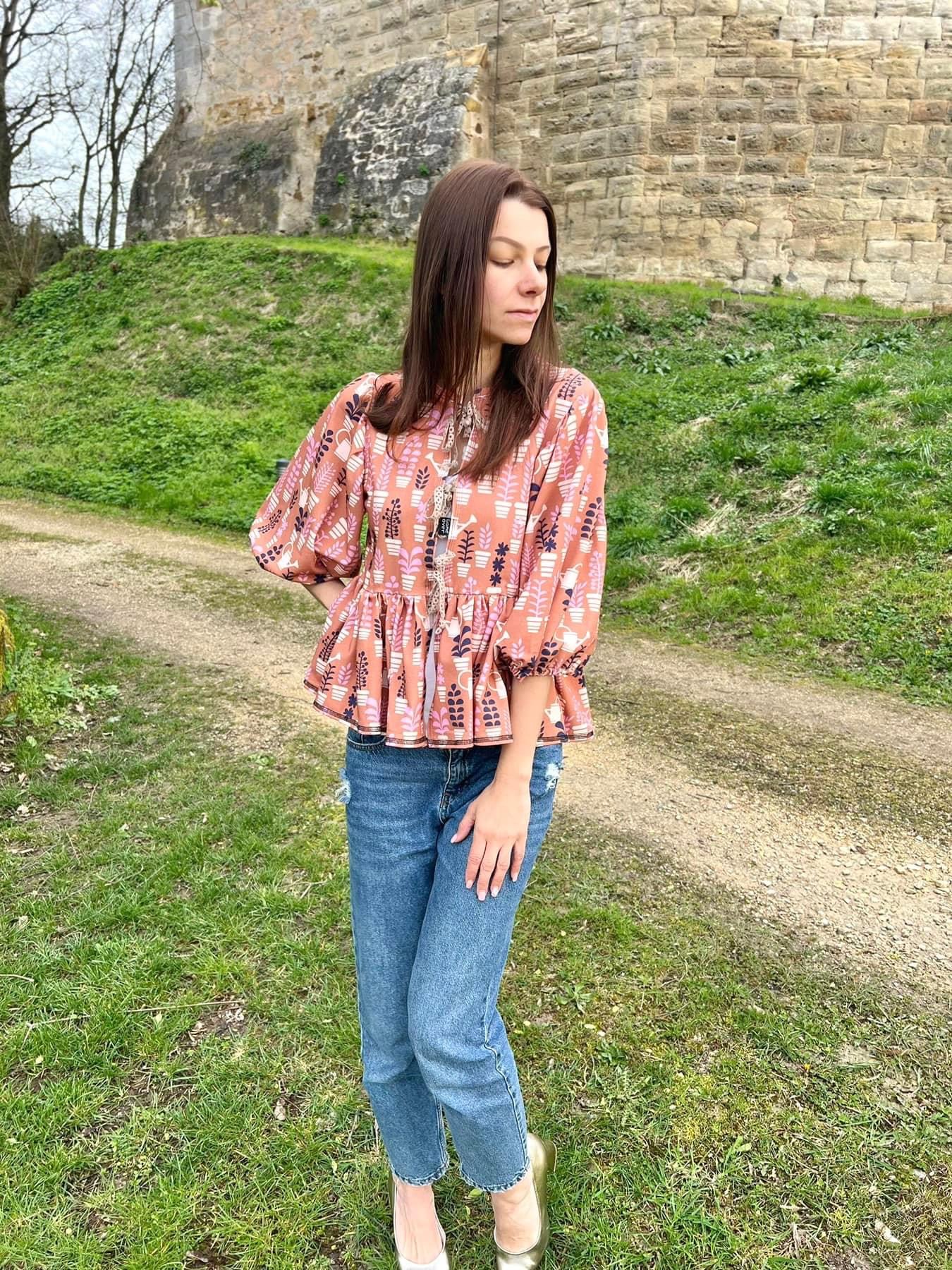 Bio Webware Stoff  -  Nordic Plant Pots  - Annick, Floral & Blumen, Blätter & Ranken, braun, 100% Bio-Baumwolle
