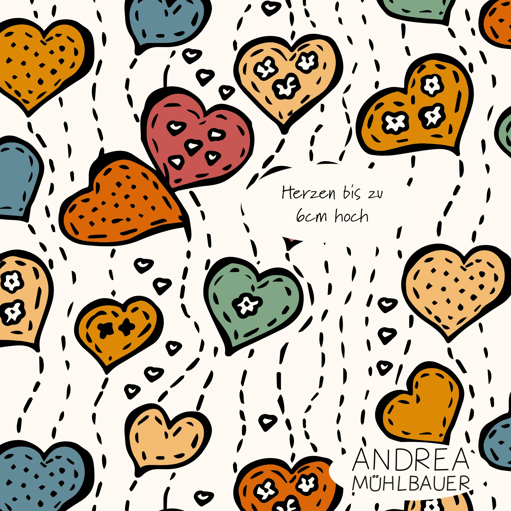 Bio Webware Stoff - Be my Valentine multicolor - AndreaMuehlbauer, creme, Herzen, 100% Bio-Baumwolle Bio Webware Stoff - Be my Valentine multicolor - AndreaMuehlbauer, creme, Herzen, 100% Bio-Baumwolle