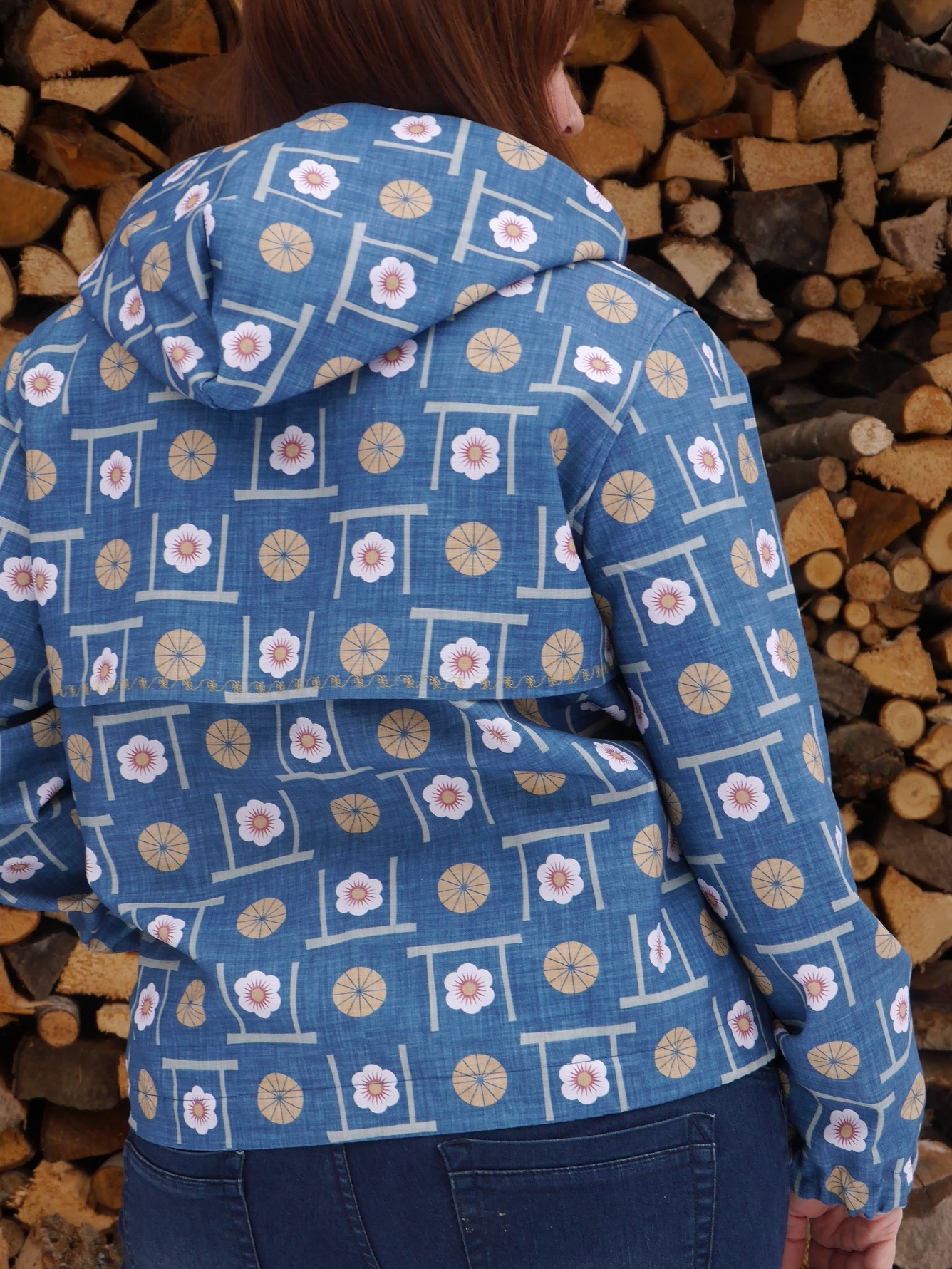 Bio Stoff  - Japanische Schirme und Kirschblüten creme