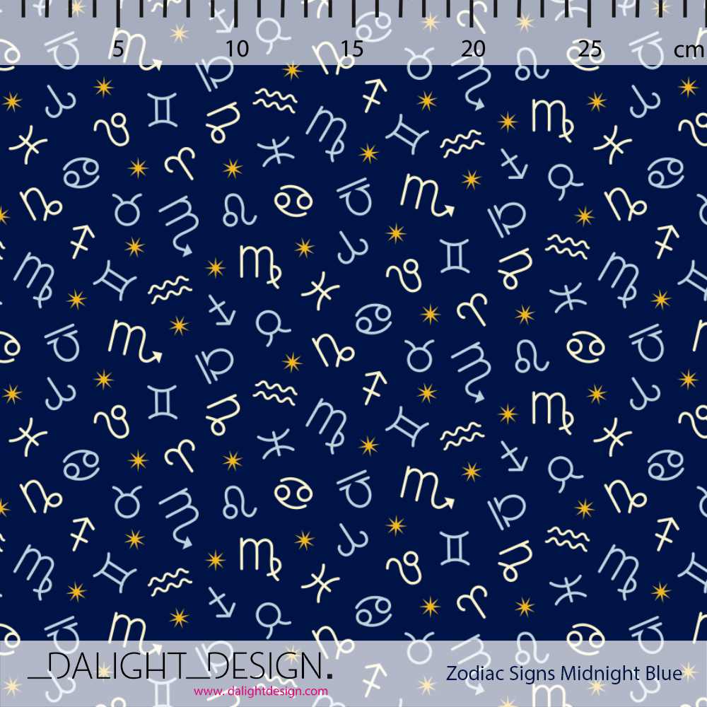 Bio Webware Stoff - Zodiac Signs Midnight Blue - DalightDesign, blau, Buchstaben & Zahlen, 100% Bio-Baumwolle Bio Webware Stoff - Zodiac Signs Midnight Blue - DalightDesign, blau, Buchstaben & Zahlen, 100% Bio-Baumwolle