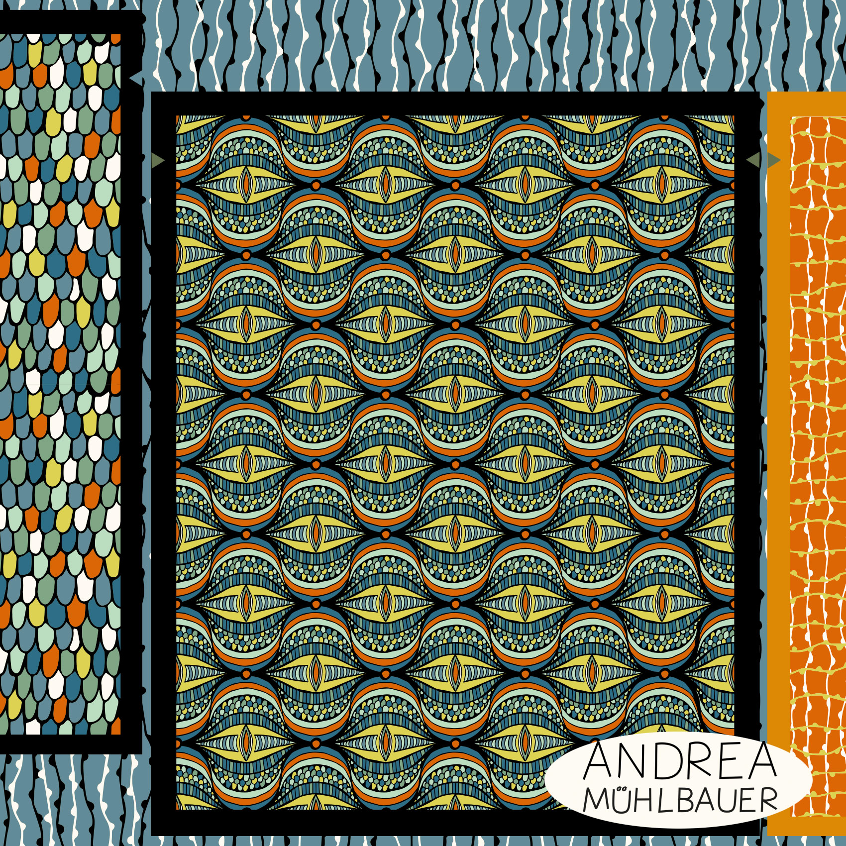 Bio Stoff -  50 cm Panel Drachen Wendeturnbeutel von Andrea Muehlbauer in blau
