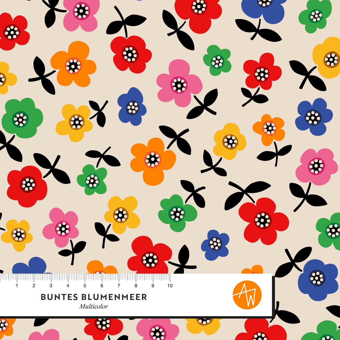 Bio Fabric - Colorful Sea of Flowers Multicolor by Alexandra Weise in multicolor
