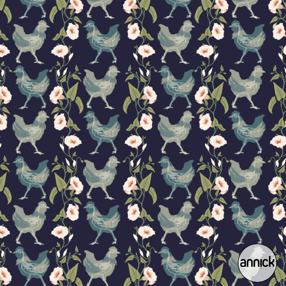 Bio Stoff - Gothic Cottage Chicken Dunkelblau von Annick in blau Bio Stoff - Gothic Cottage Chicken Dunkelblau von Annick in blau