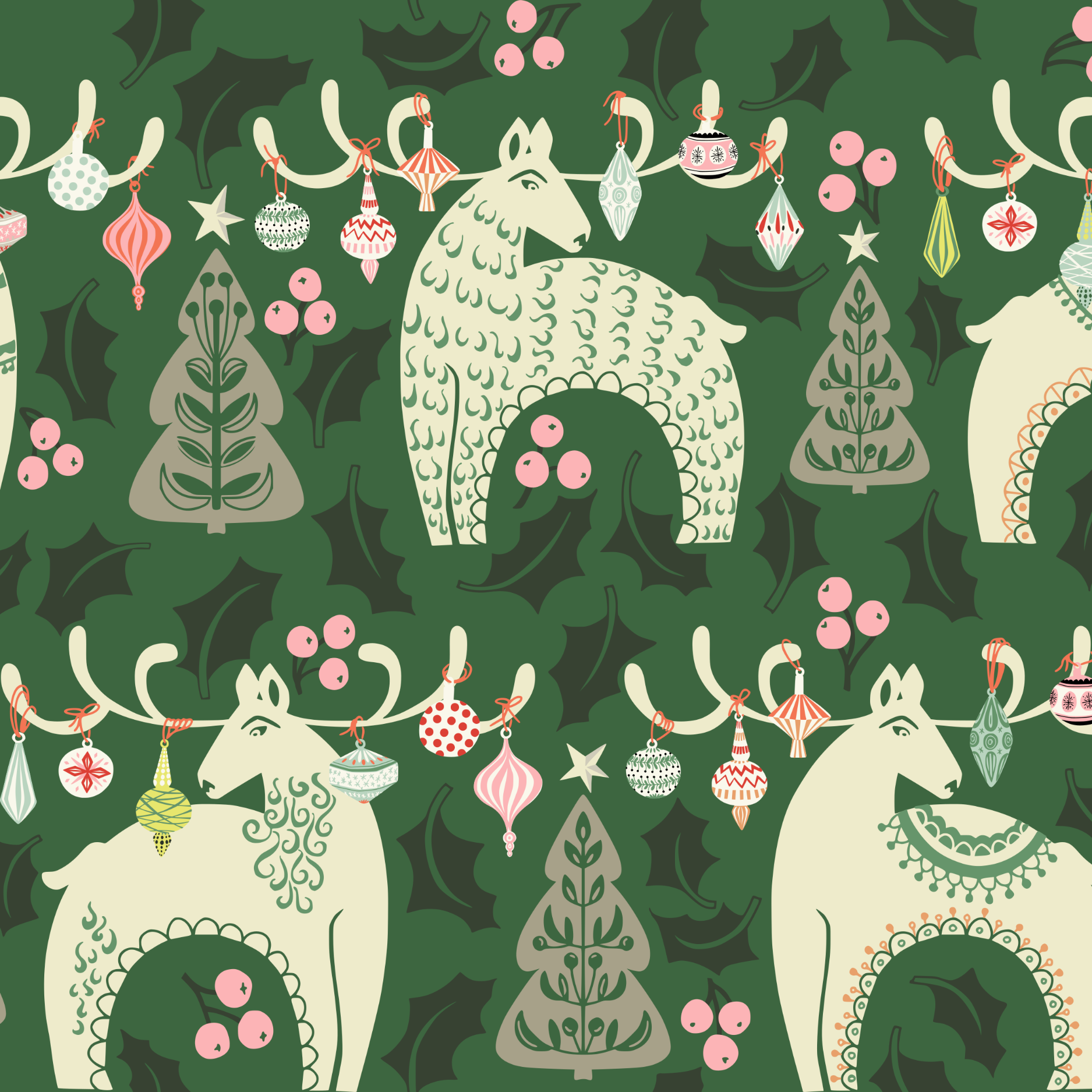 Bio Stoff  - Traditional Christmas Woodland Deer - Annick