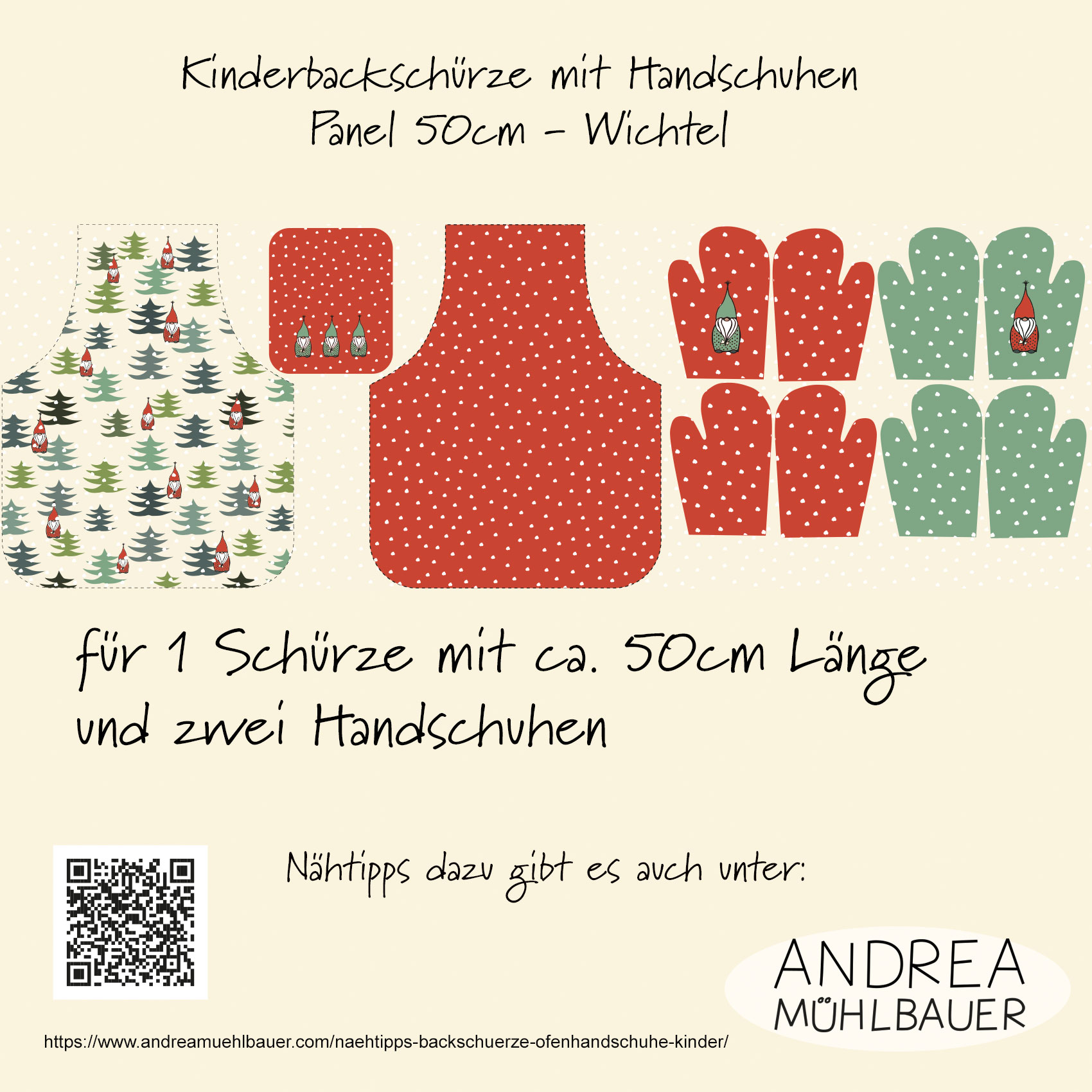 Bio Webware Stoff - 50 cm Panel Kinder Backschürze mit Handschuhen - AndreaMuehlbauer, Weihnachten, bunt, 100% Bio-Baumwolle Bio Webware Stoff - 50 cm Panel Kinder Backschürze mit Handschuhen - AndreaMuehlbauer, Weihnachten, bunt, 100% Bio-Baumwolle