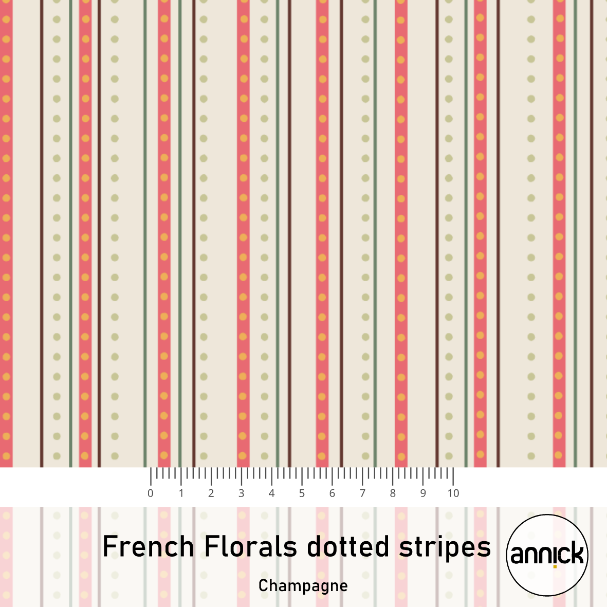 Bio Stoff  -  French Florals Dotted Stripes Champagne  - Annick, Streifen, creme