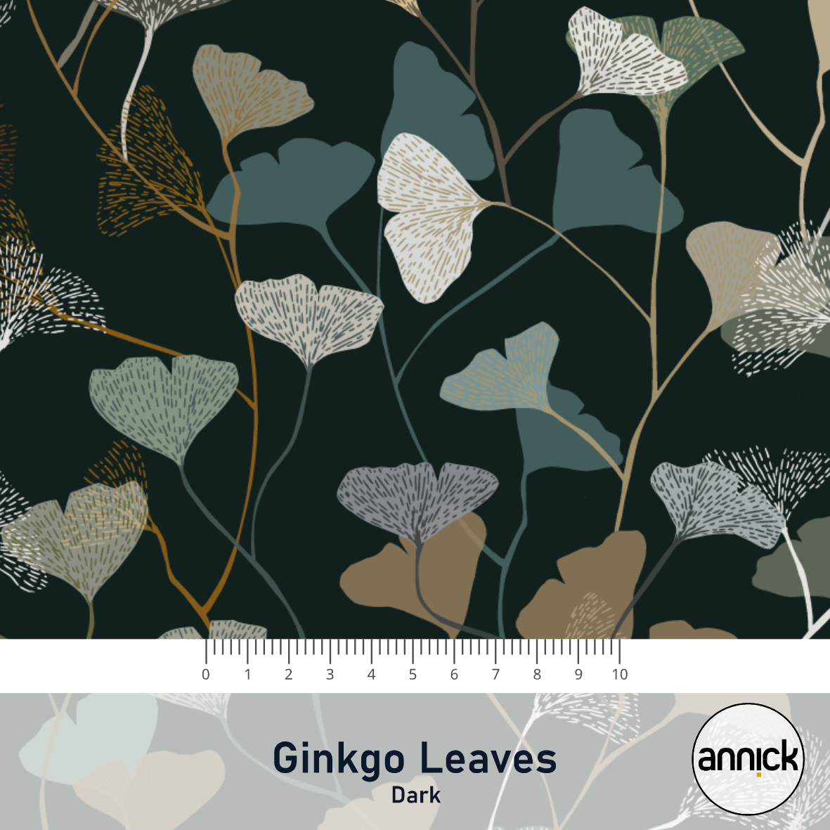 Bio Webware Stoff  - Gingko Leaves Dark  - Annick, schwarz, Blätter & Ranken, 100% Bio-Baumwolle