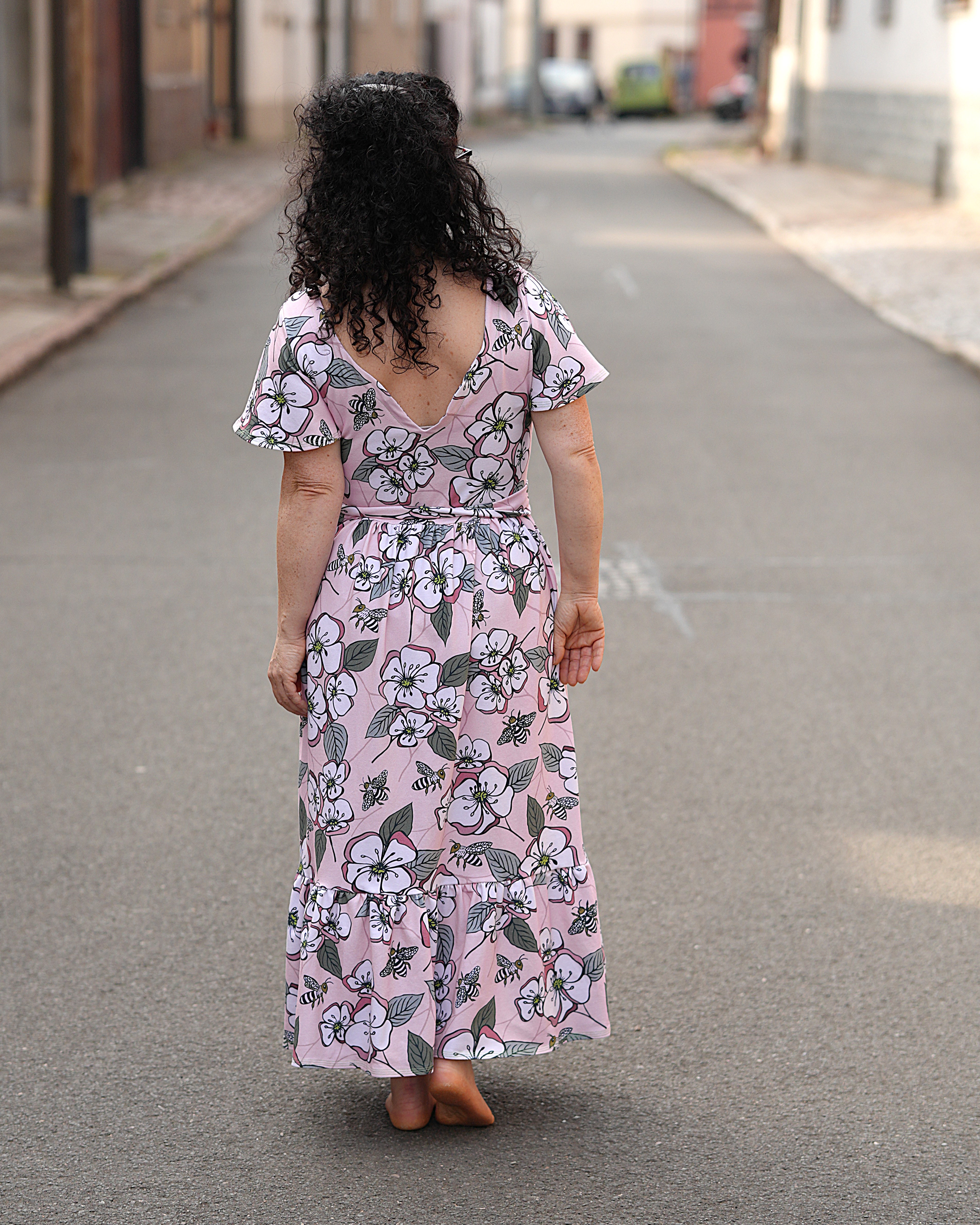 Bio Stoff  - Obstblüten Bienen beige, orange