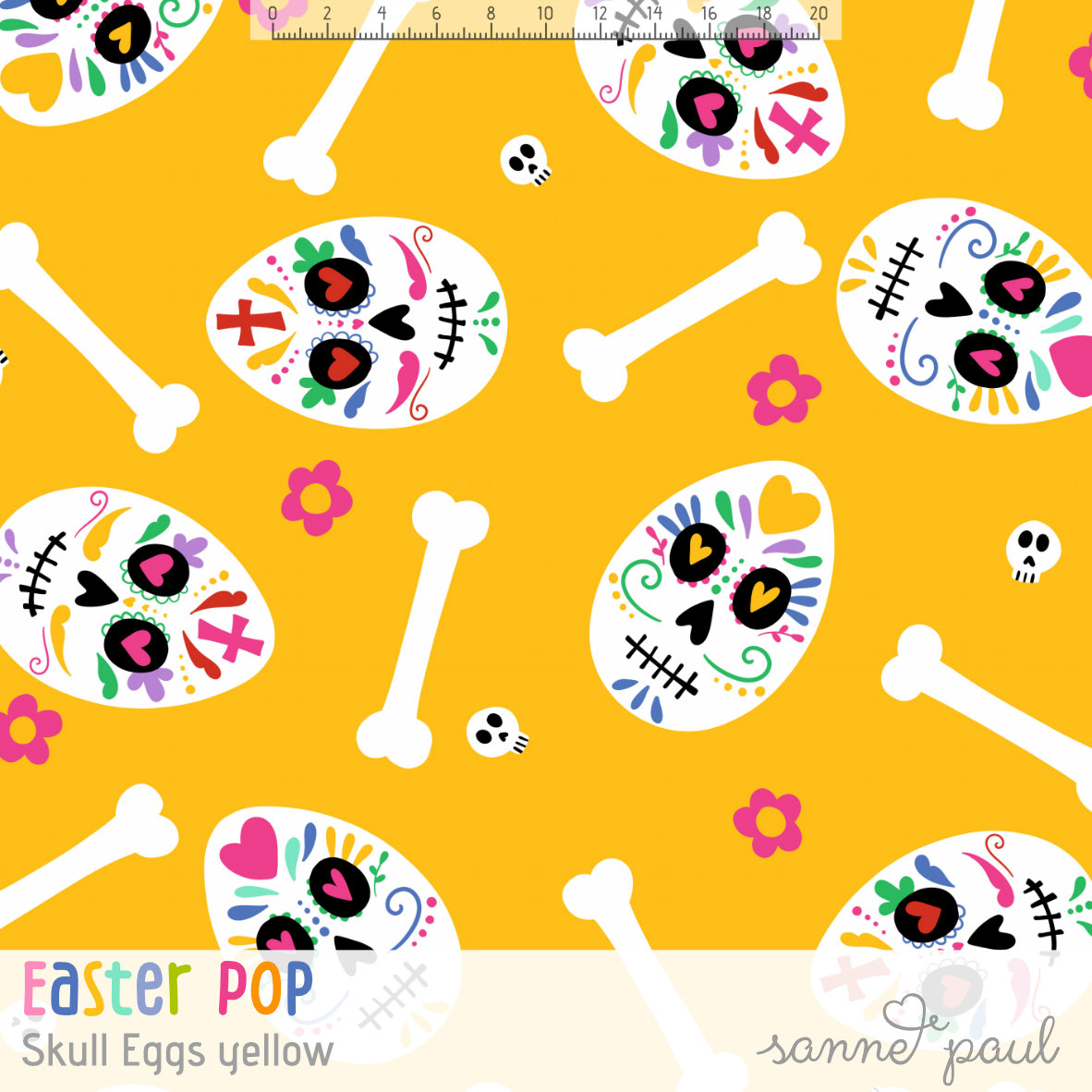 Bio Stoff  - Easter Pop Skull Eggs Yellow - SannePaul, gelb, Ostern