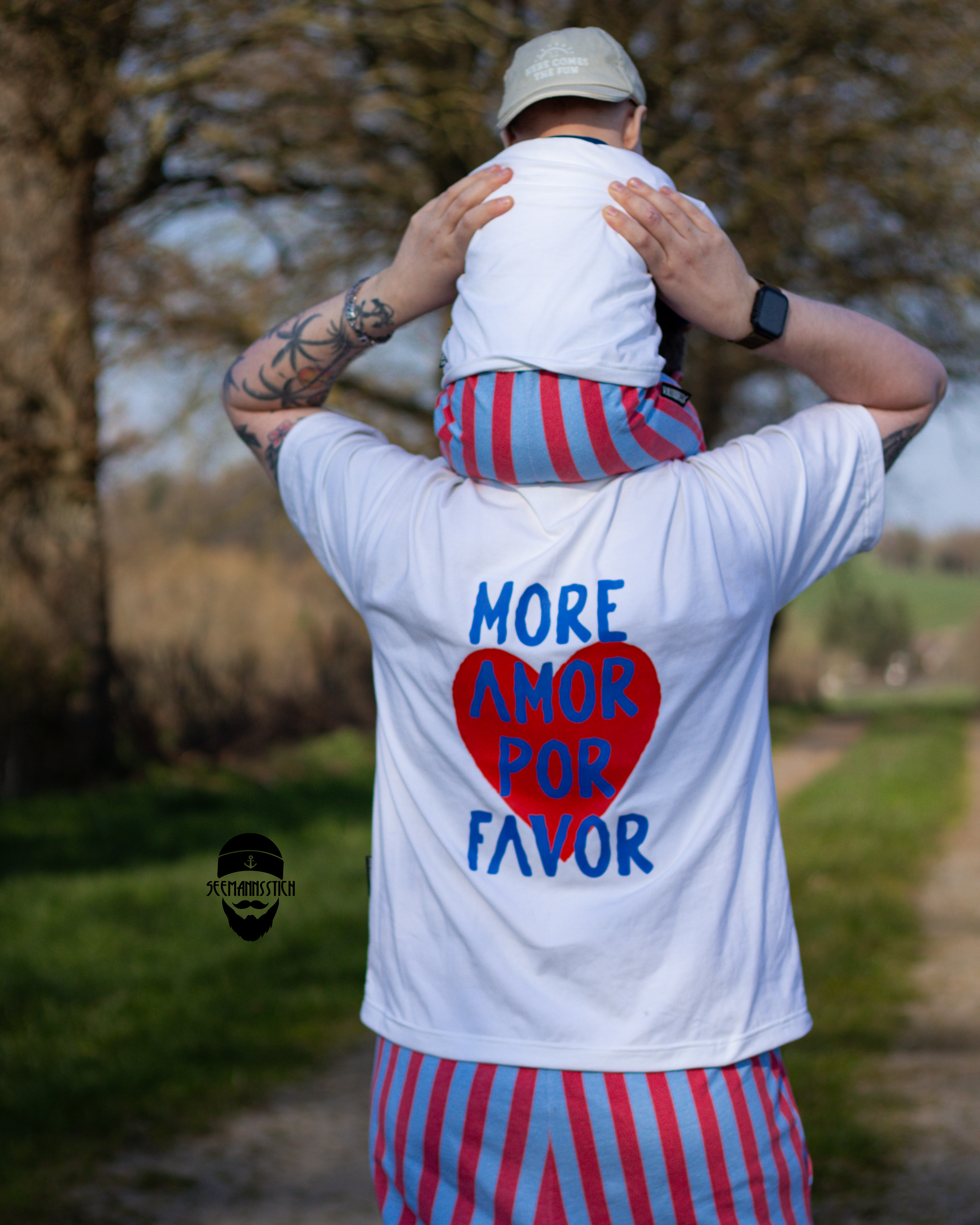 Organic Fabric - Block Stripes Navy Pink by Alexandra Weise in pink and blue