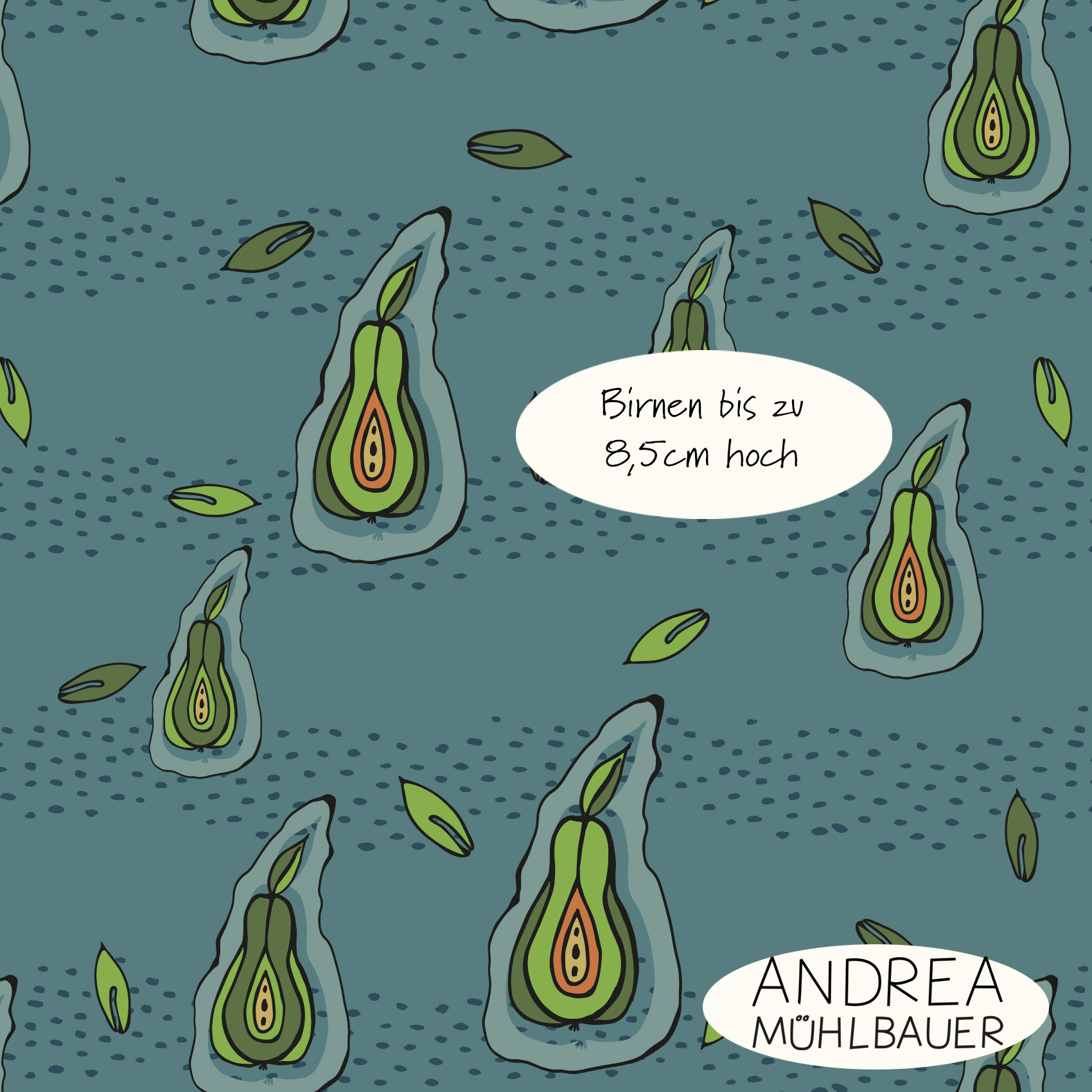 Bio Fabric - Pear Harvest Light Blue by Andrea Muehlbauer in blue