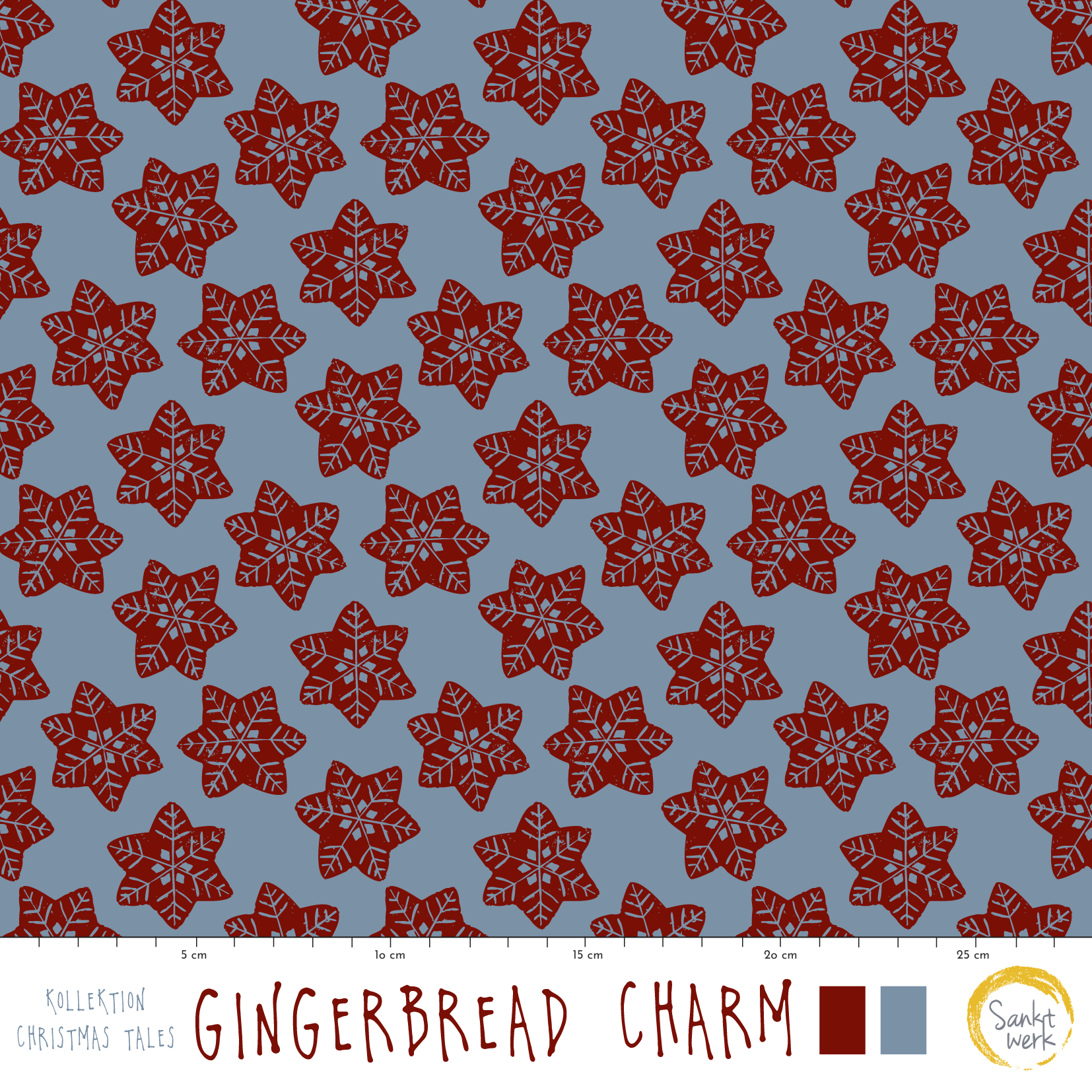 Organic Fabric - Gingerbread Charm red