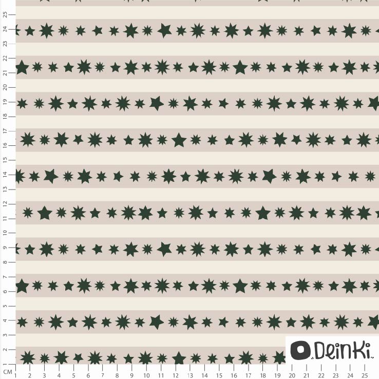 Bio Webware Stoff  - Streifen mit Sternen Weiß - Deinki, creme, Winter, Streifen, 100% Bio-Baumwolle