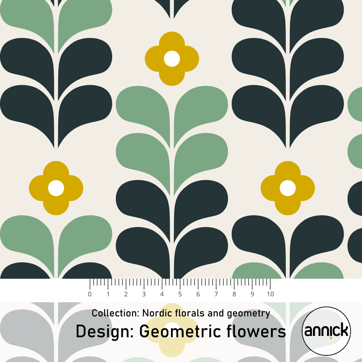 Bio Webware Stoff  -  Geometric Flowers  - Annick, Frühling, Floral & Blumen, creme, 100% Bio-Baumwolle