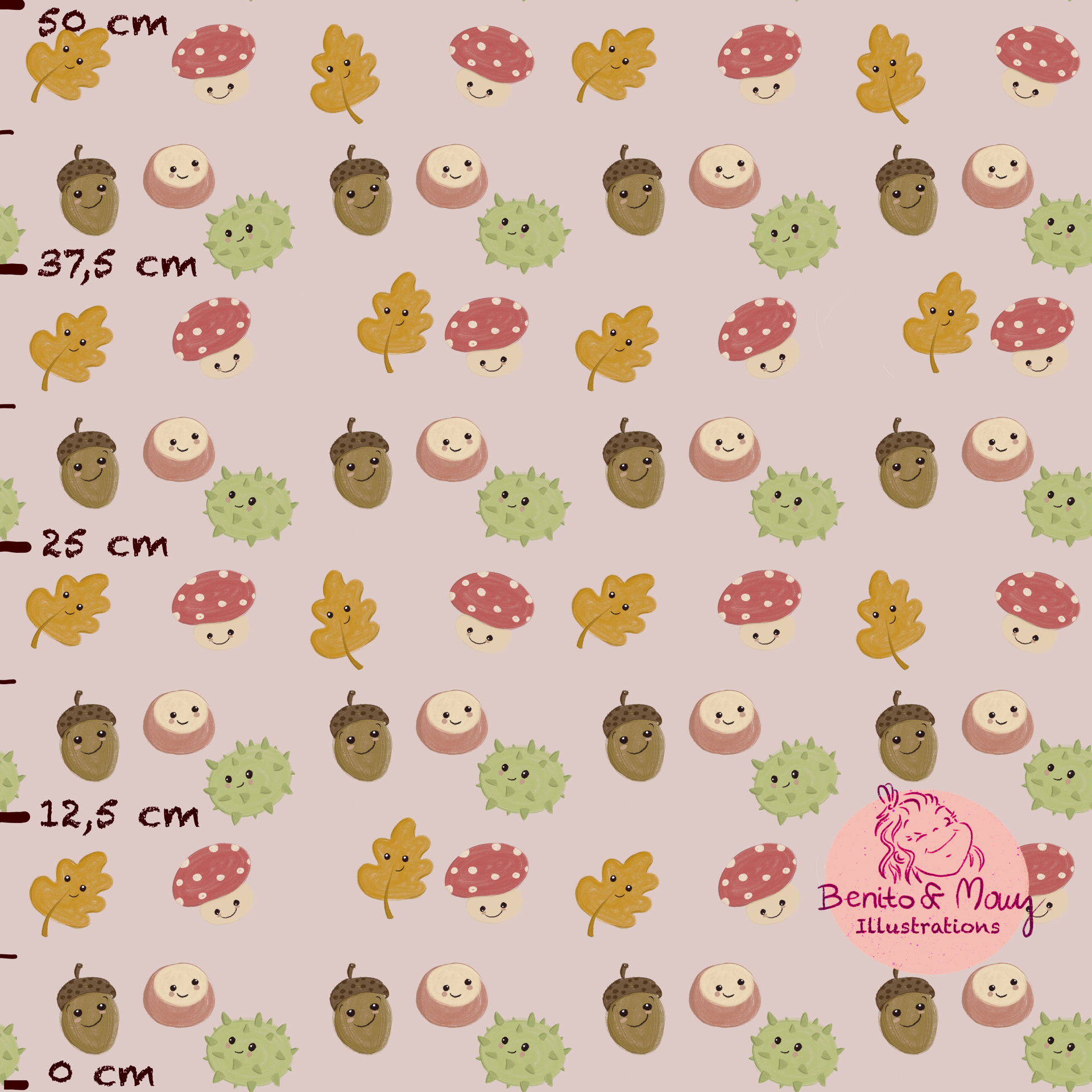 Bio Fabric - Autumn Fruits Pink Small by Benito And Maus Illustrations in pink