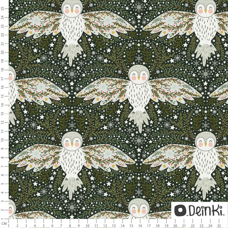 Bio Stoff - Zauberhafte Schneeeule grün