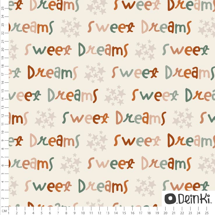 Bio Stoff  - Sweet Dream weiß - Deinki, creme, Schrift, Sterne