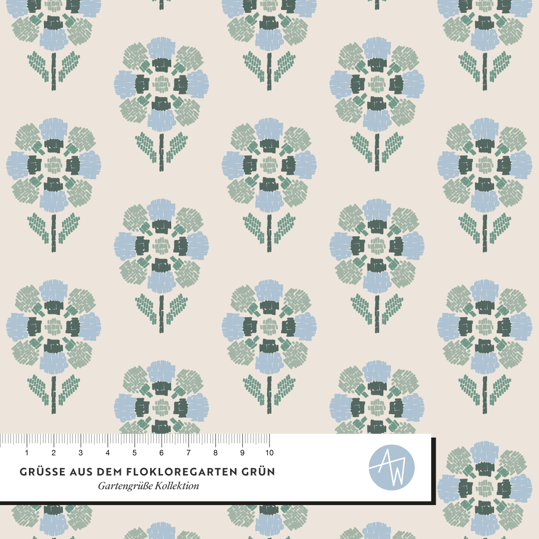 Organic Fabric  - Grüße aus dem Folkloregarten green