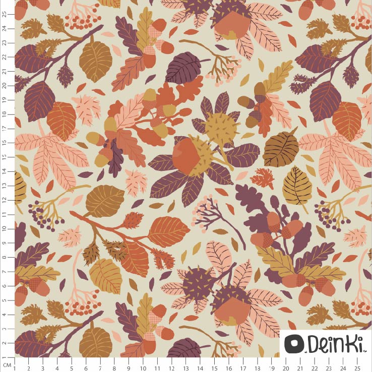 Bio Stoff - Fall In Love With Fall Creme Violett von Deinki in creme