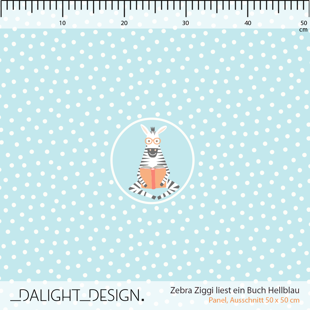 Bio Fabric - Zebra Ziggi Reads a Book Light Blue by Dalight Design in blue