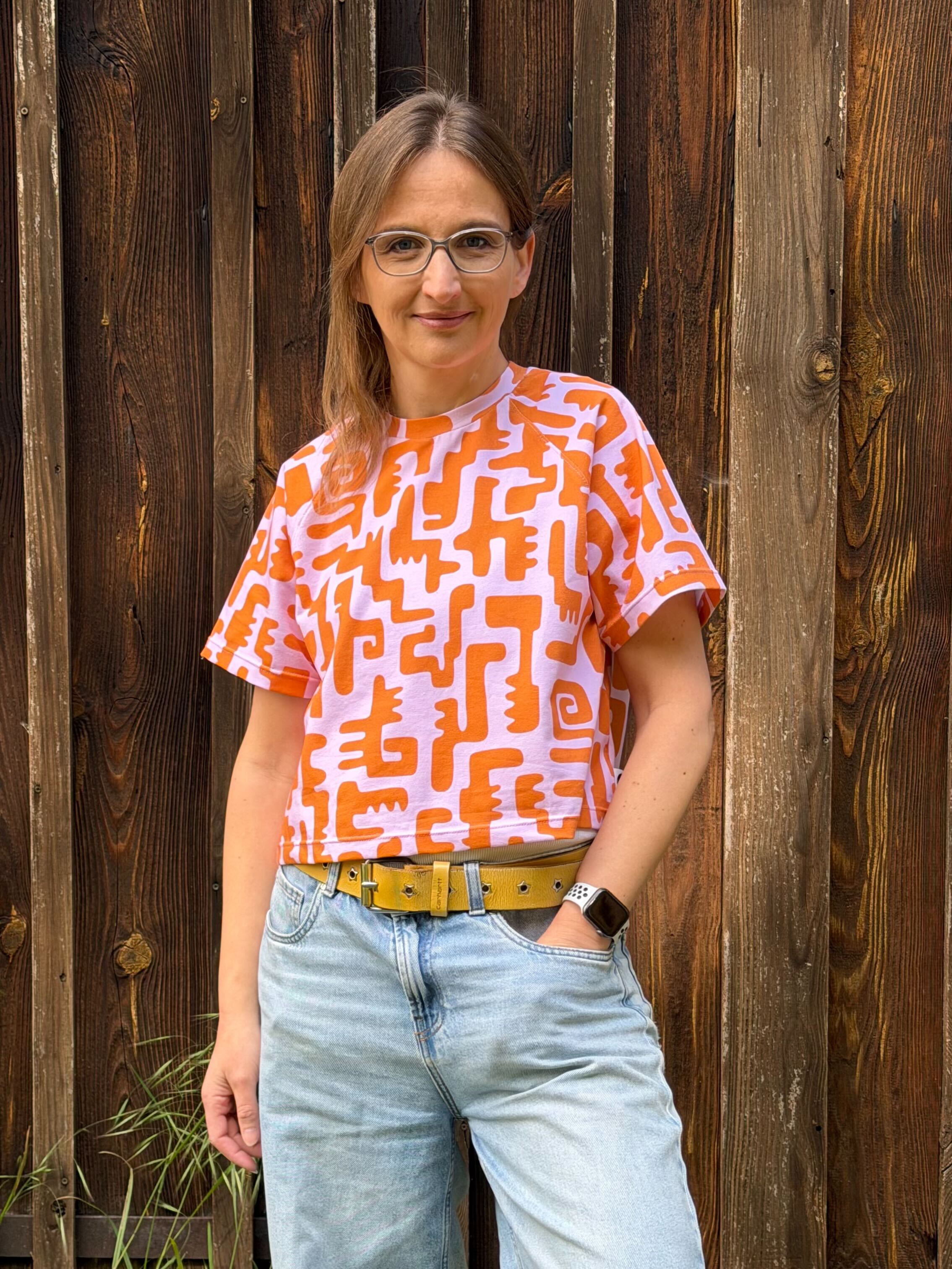Bio Stoff - Groovy Shapes Crocodile Vibes big, pink, orange 