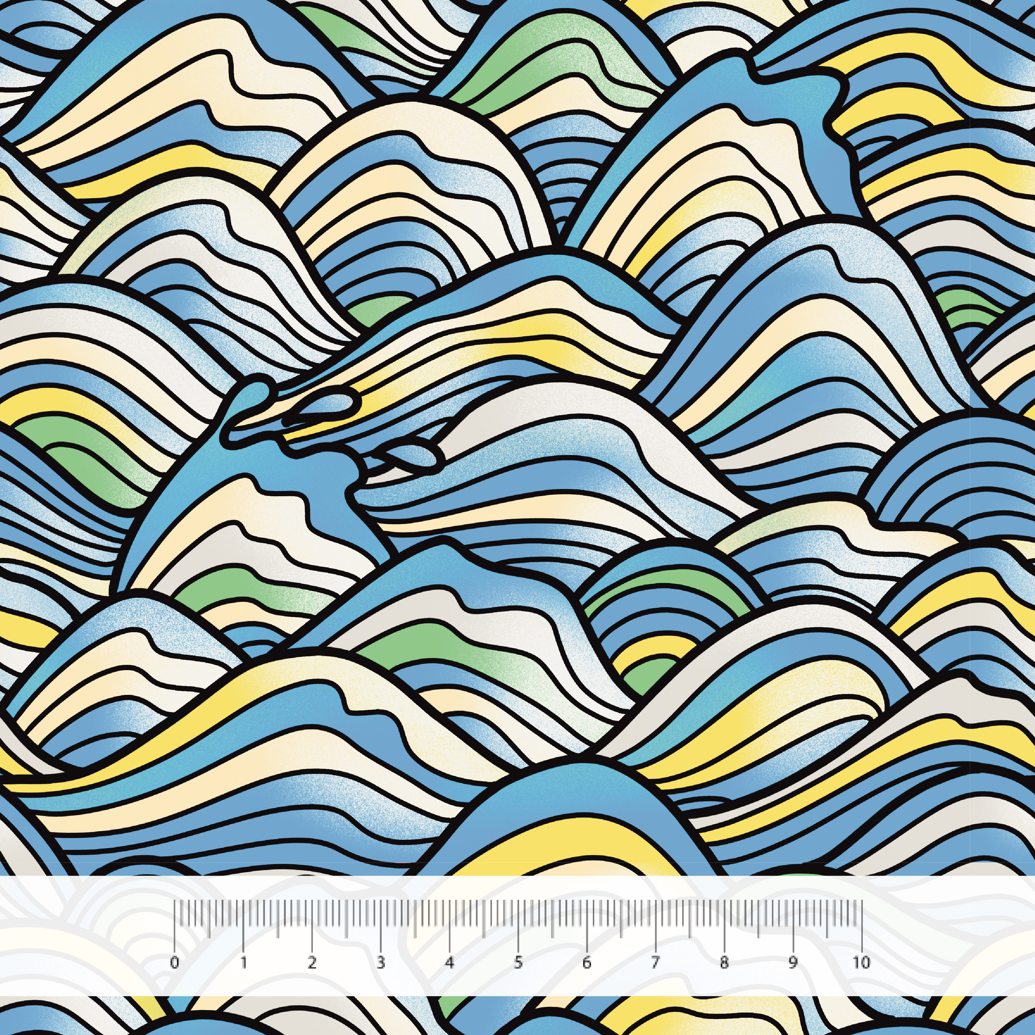 Bio Stoff  - Waves blue - AmesDefinitelyOdd, bunt, Maritim