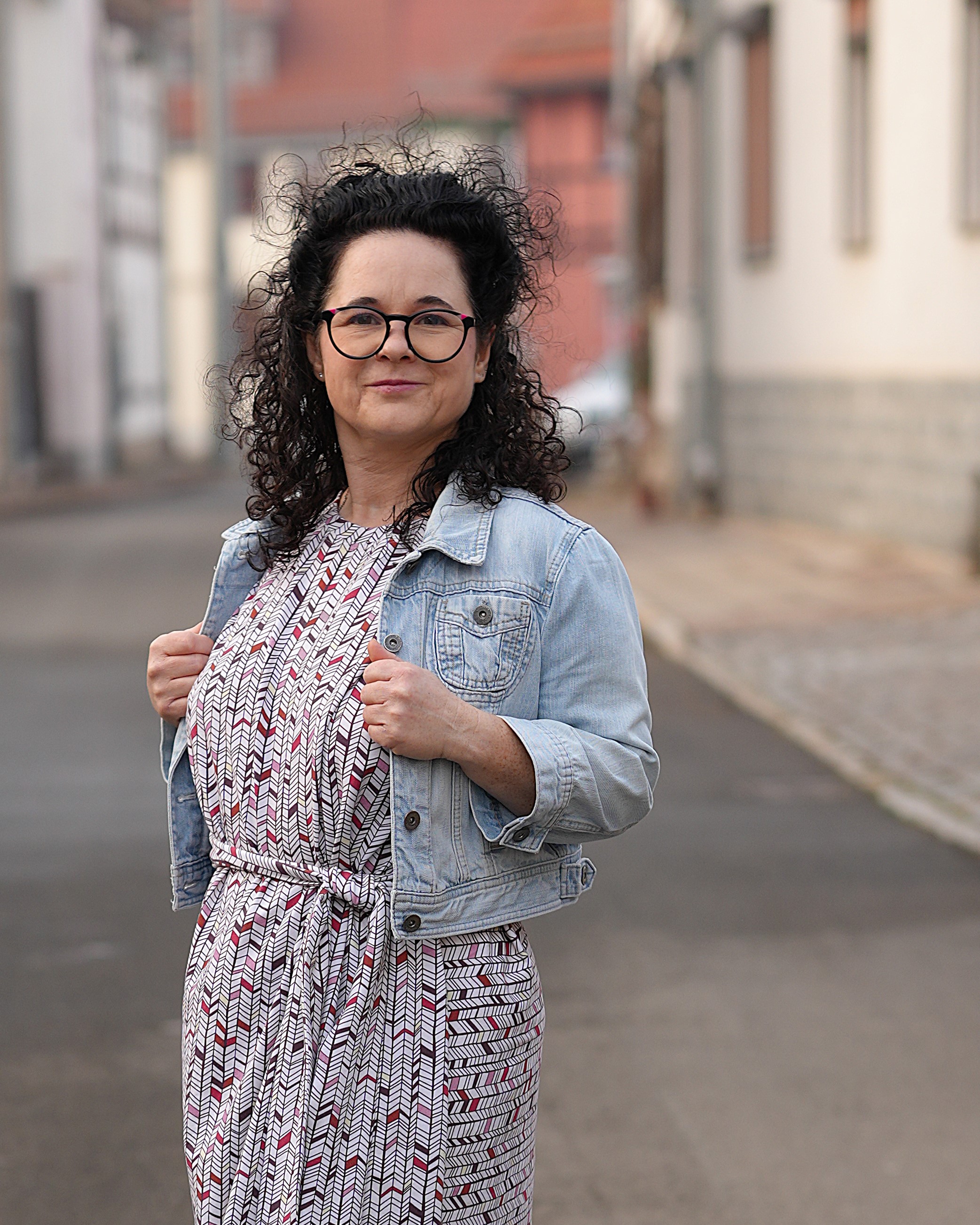 Organic Fabric  - Colourful Herringbone plum