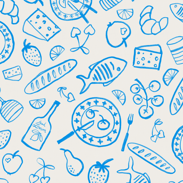 Bio Stoff  - Großes Sommer Picnic blau