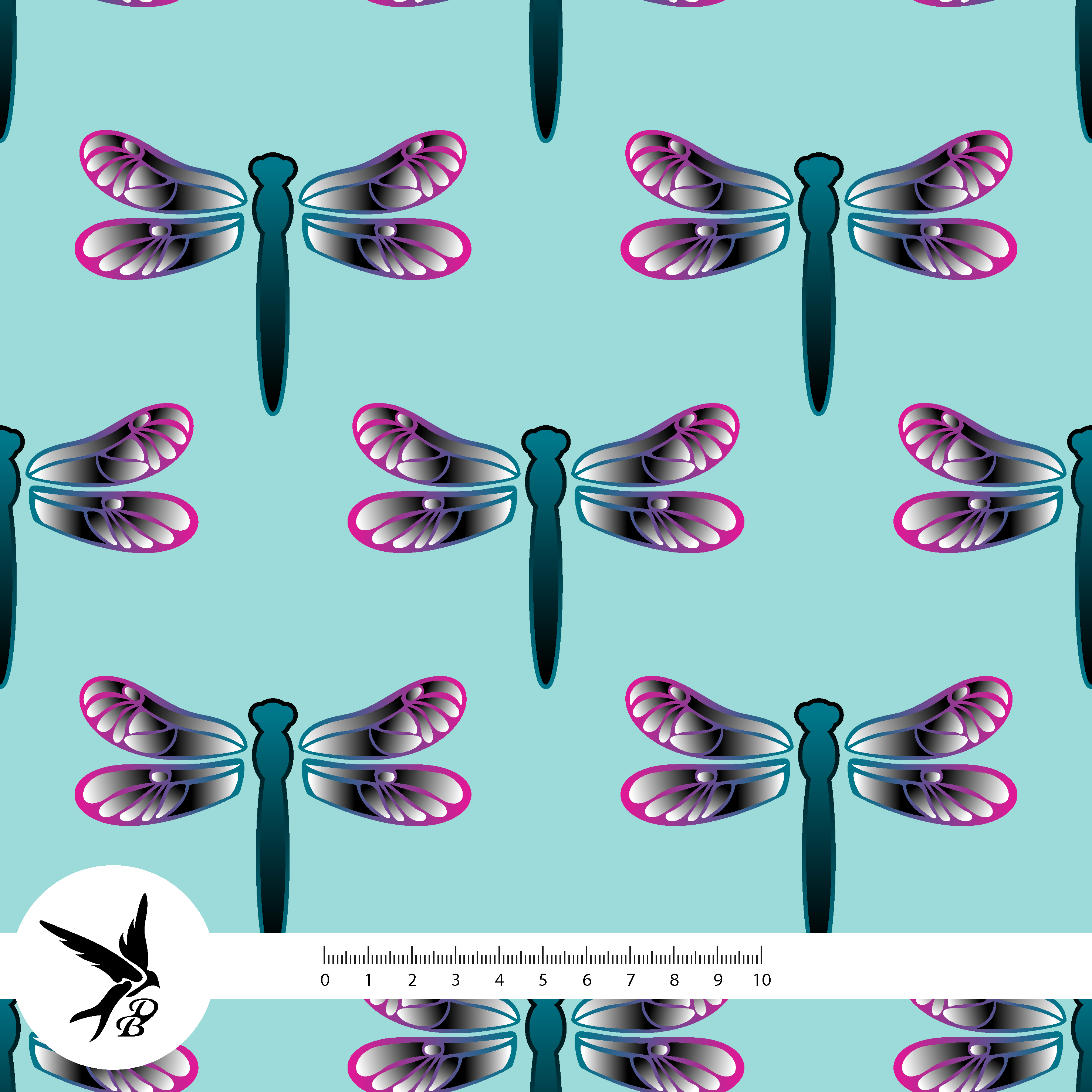 Organic Fabric - Dragonfly Turquoise by Daniela Bonn in turquoise