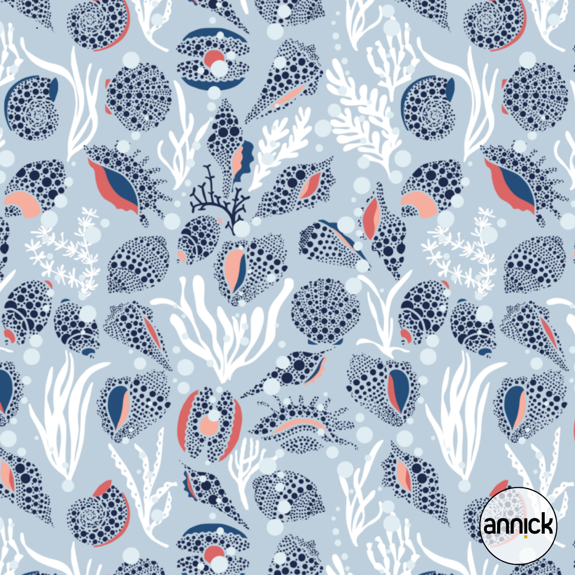 Bio Summersweat Stoff - Crustacean Corel Seashell Aqua Blue - Annick, blau, Maritim Breite 150 cm Bio Summersweat Stoff - Crustacean Corel Seashell Aqua Blue - Annick, blau, Maritim Breite 150 cm