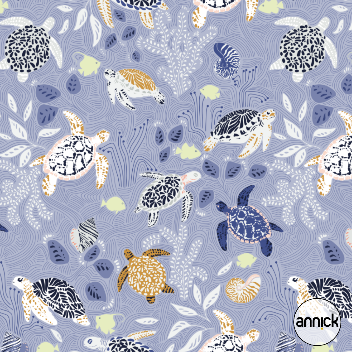 Bio Fabric - Underwater Fantasy Sea Turtles Blue by Annick in blue Bio Fabric - Underwater Fantasy Sea Turtles Blue by Annick in blue