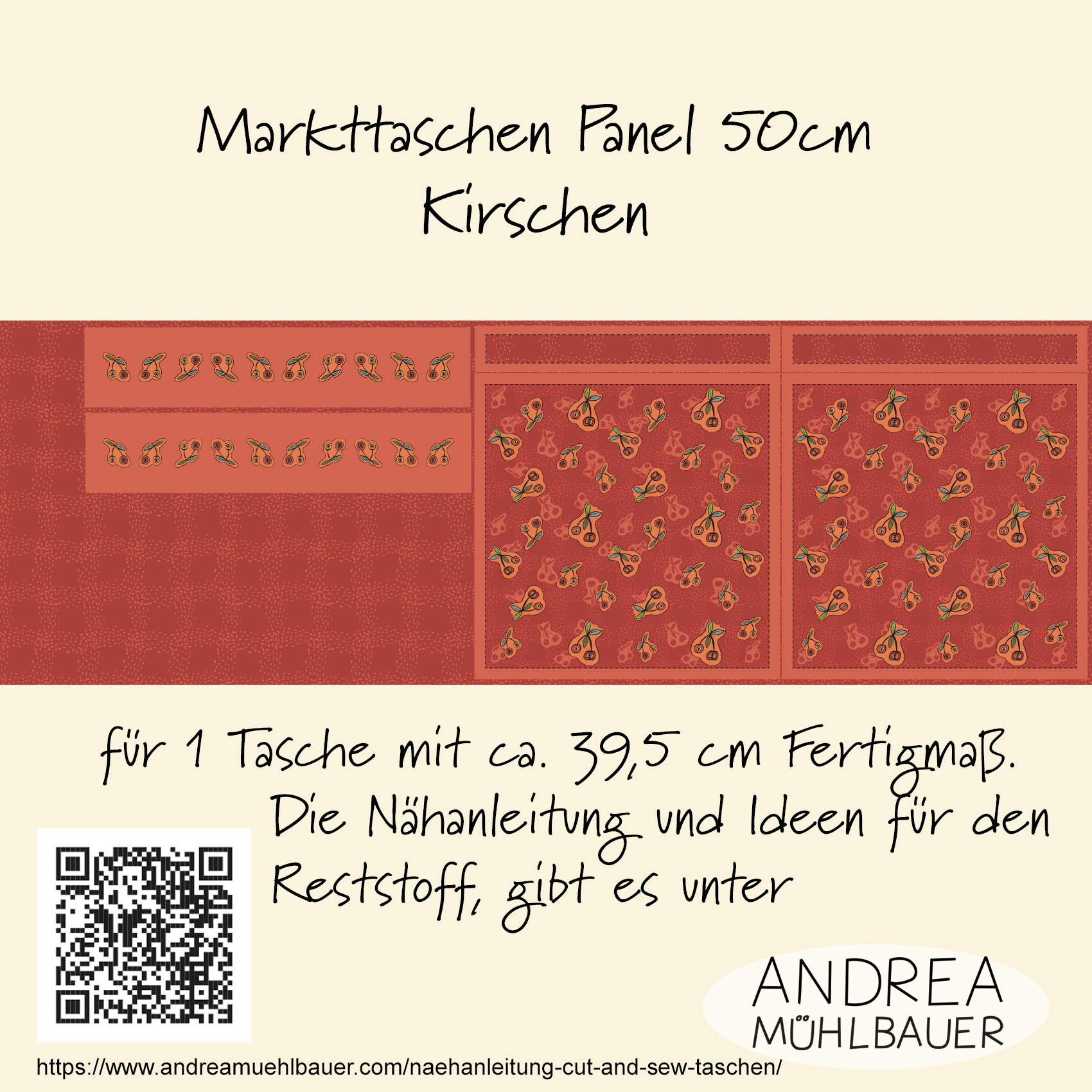 Organic Fabric - Market Bag Cherries by Andrea Muehlbauer in red